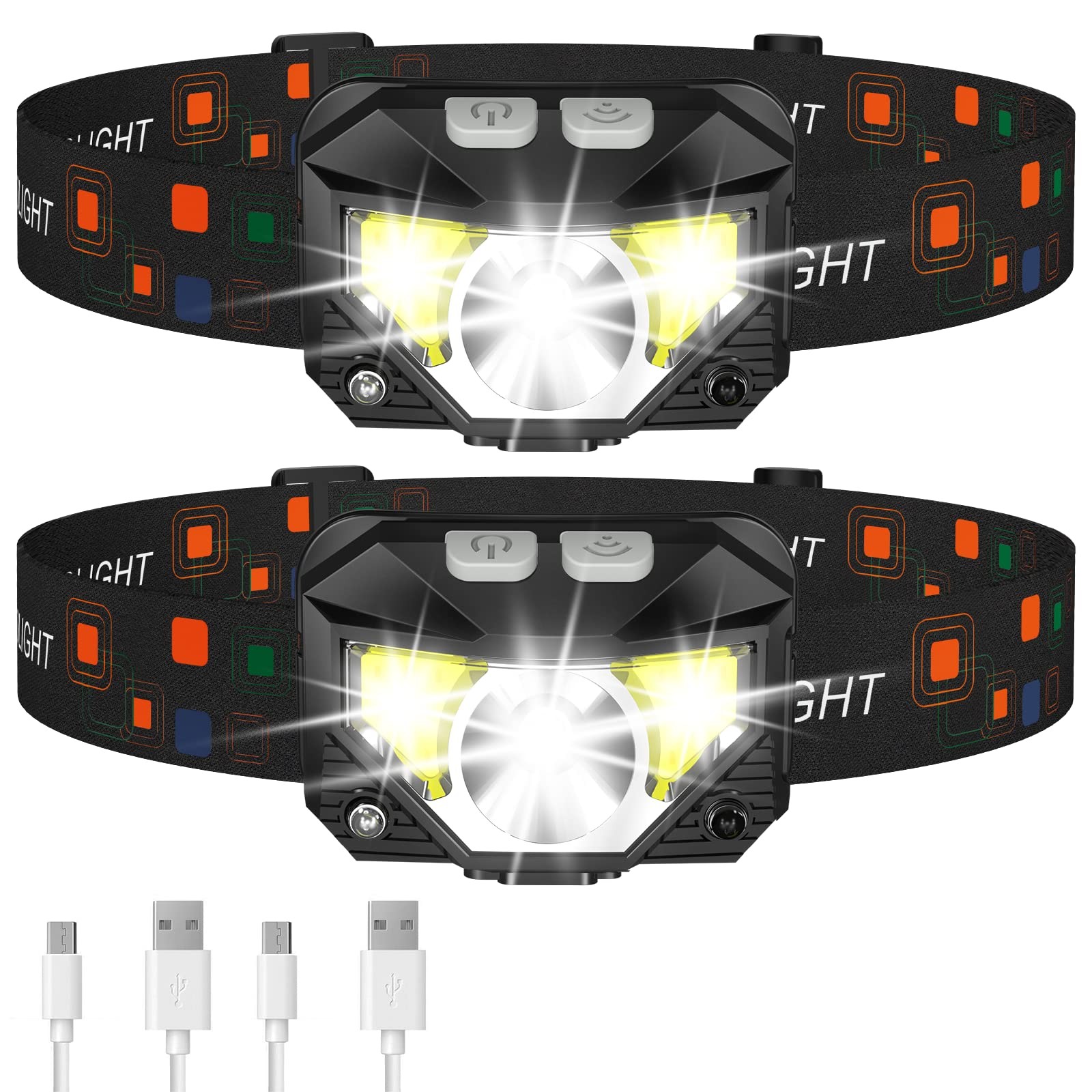 2-Pack LED Headlamp Waterproof Ultra-Light Flashlight
