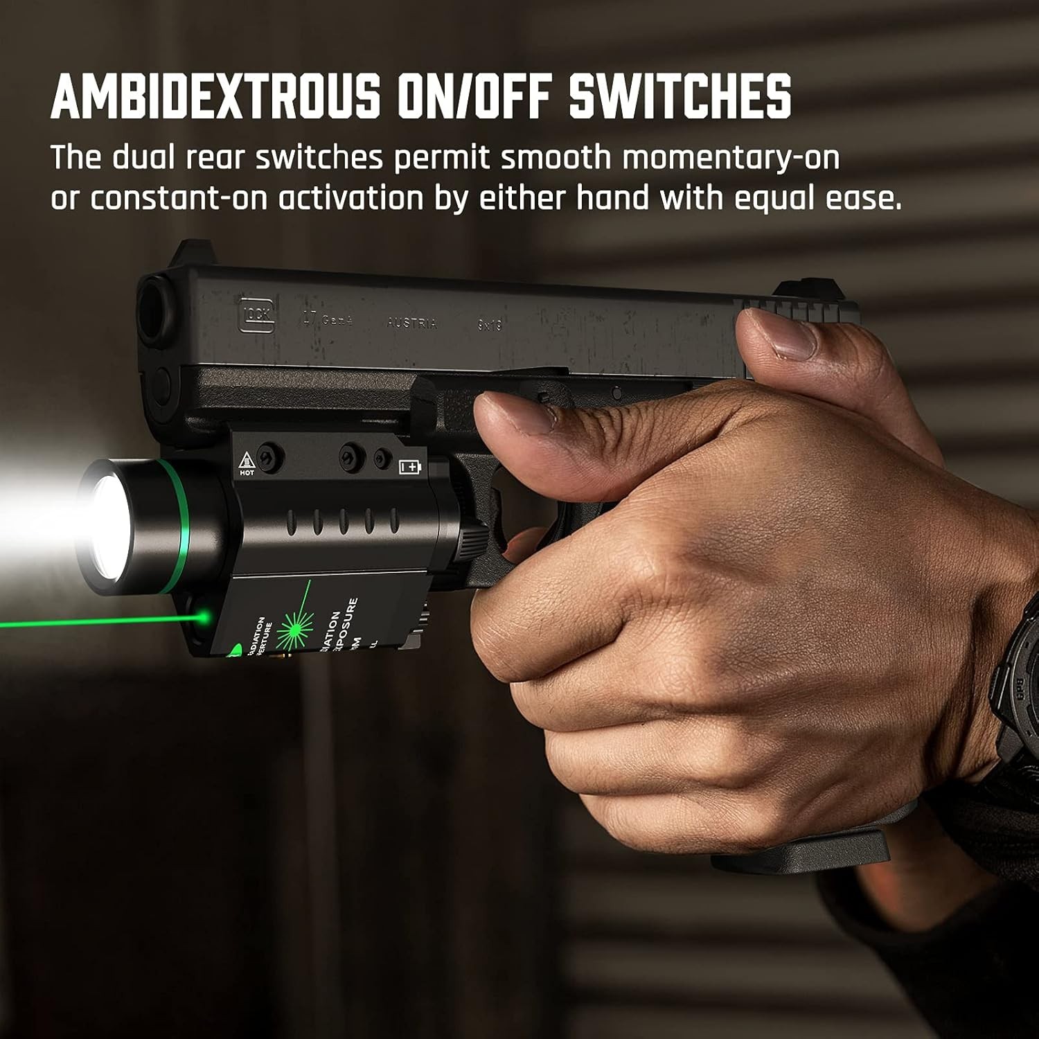 Durable Red/Green Laser Flashlight Combo – 500 Lumens with Night Vision Feature
