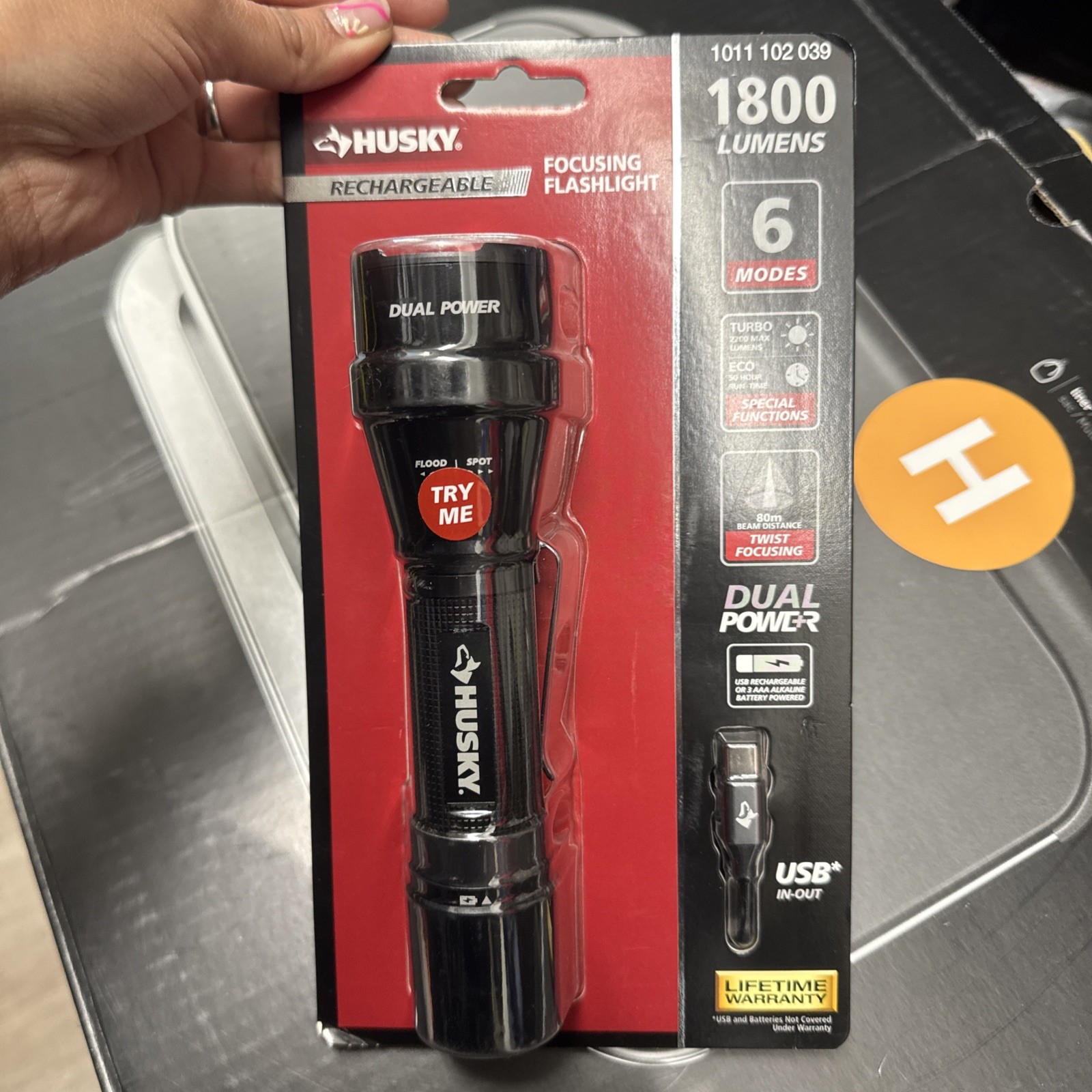 Husky Rechargeable Focusing Flashlight 1800 Lumens 6 Modes