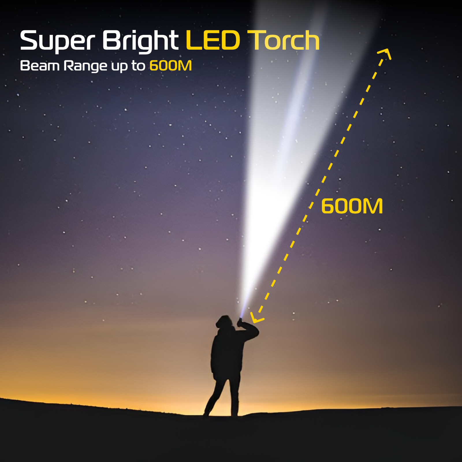LED Flashlight 2000 Lumens Super Bright – USB Rechargeable, 4 Modes, IPX6 Waterproof