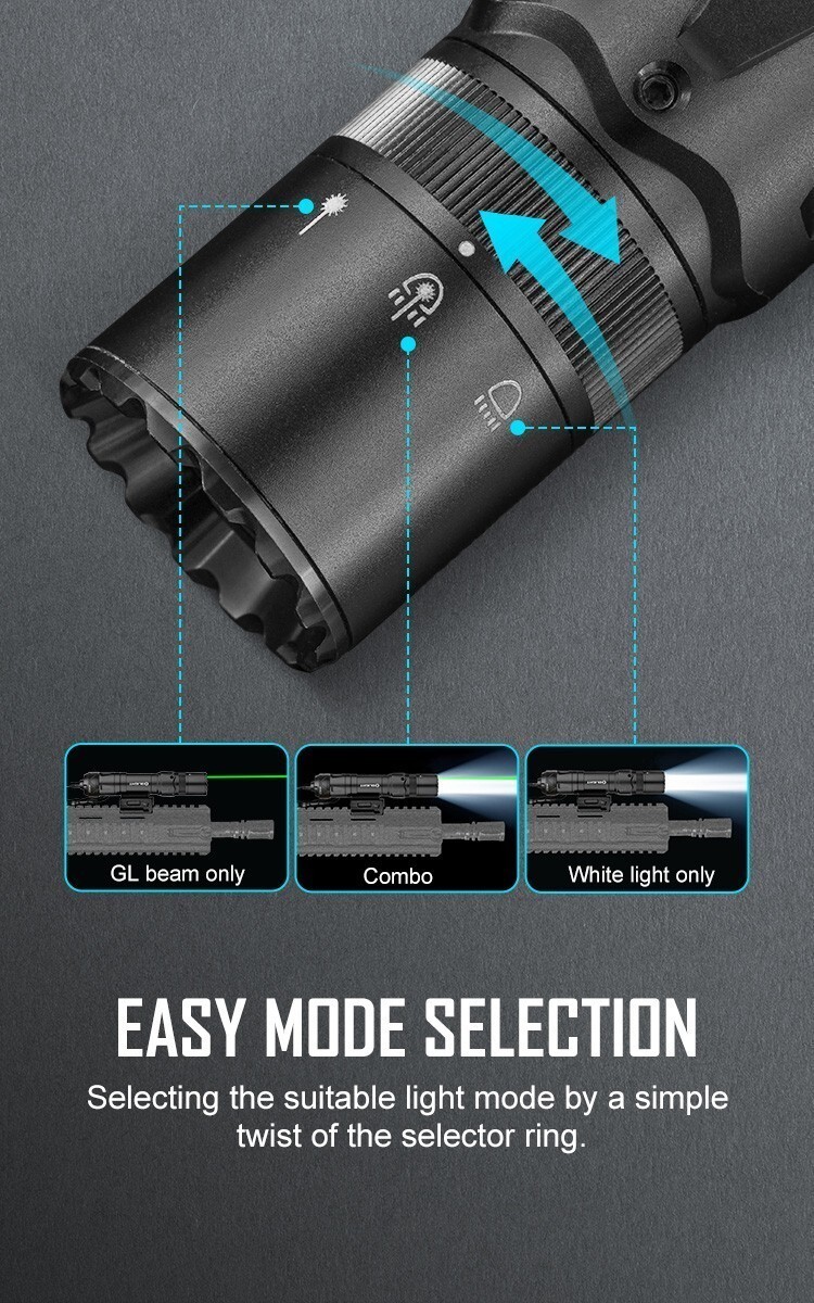 Olight Odin GL Mini 1000Lm Picatinny Mount Flashlight w/White LED & Green Laser