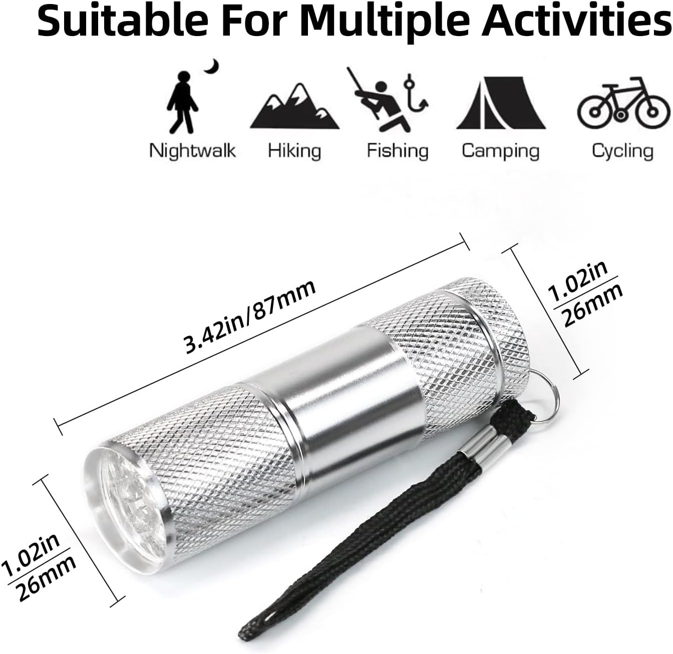 9 LED White Light Flashlight Aluminium Mini Torch Outdoor Portable Travel Lamp