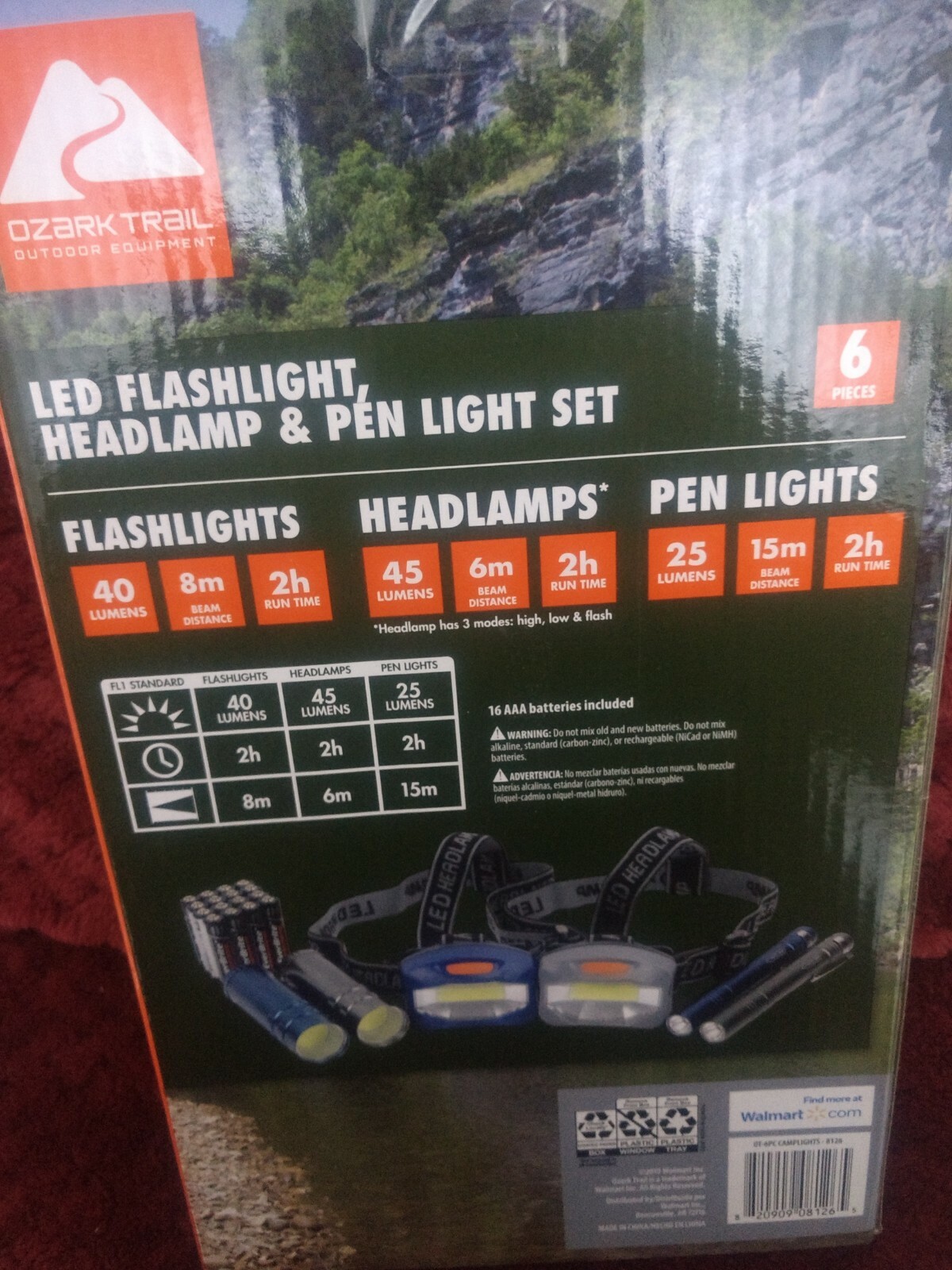 6pc Ozark trail LED flashlight, headlamp & pen light – up to 45 lumens