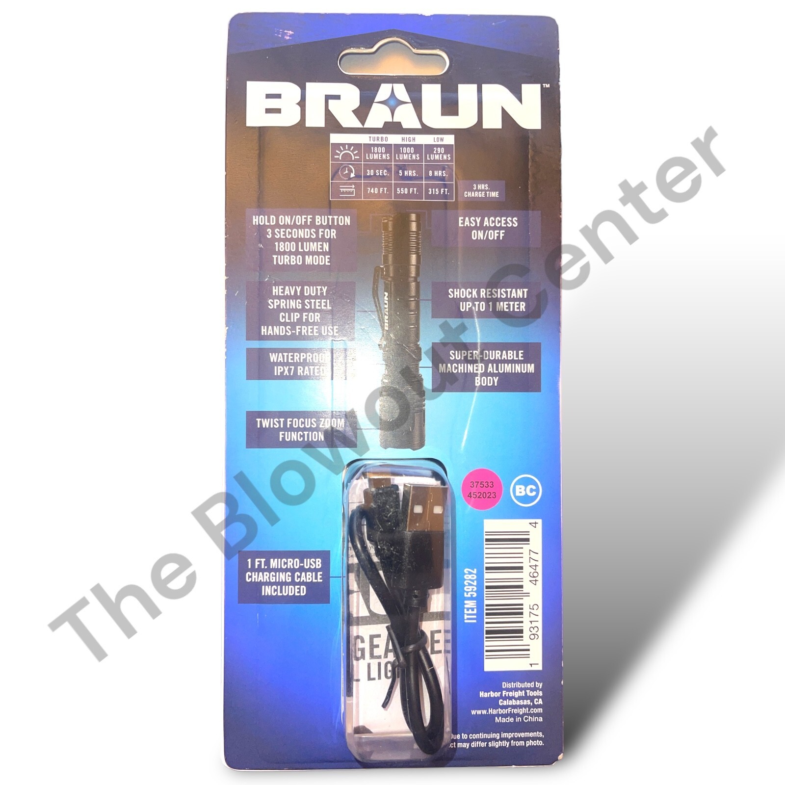 Braun 1800 Lumen Waterproof Rechargeable Tactical Flashlight (NEW) – SHIPS FREE!