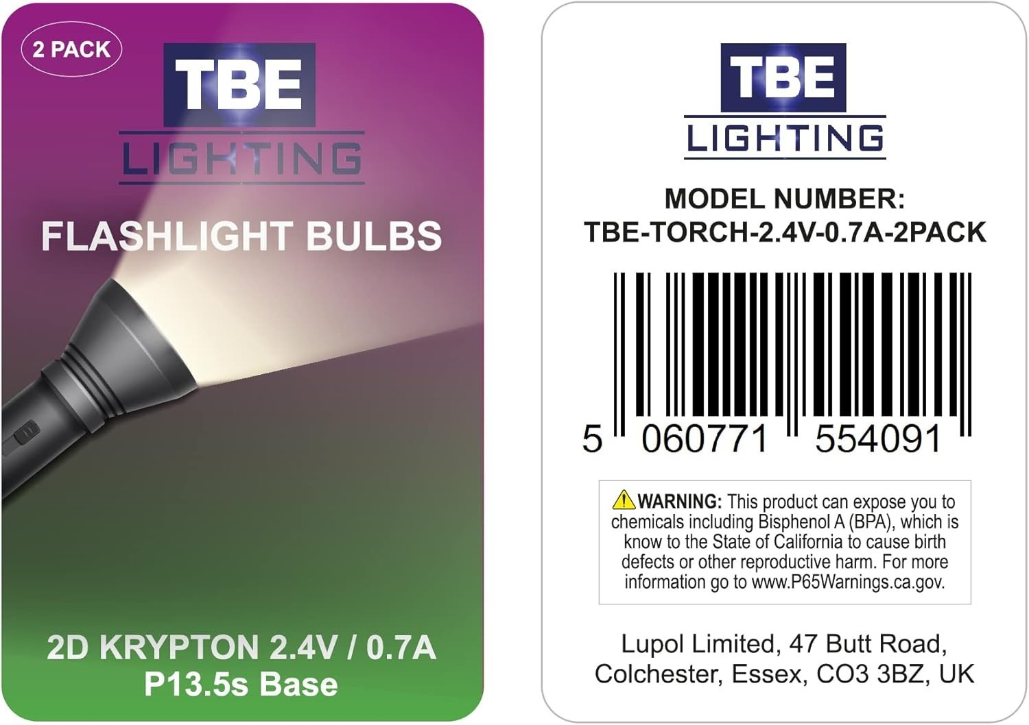 Replacement Krypton Flashlight Bulb, 2D, P13.5 Bayonet – 2.4V, 0.7A