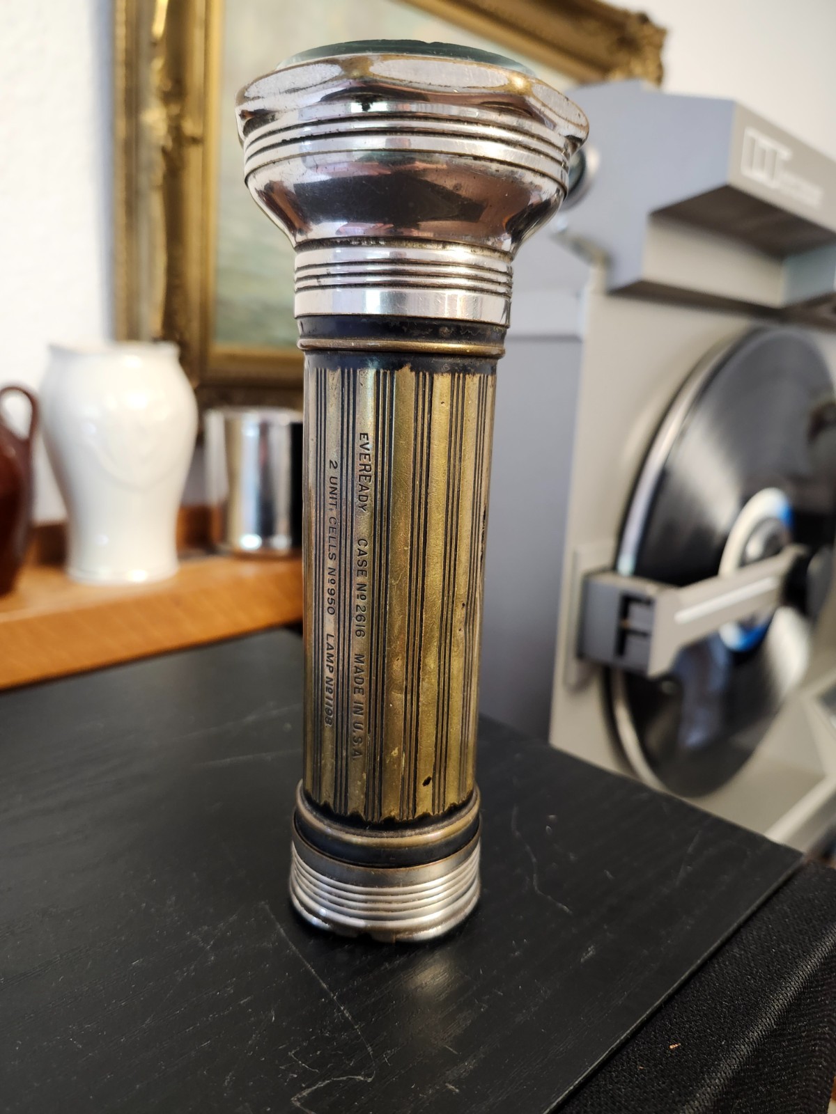 Vintage Eveready Metal Flashlight Brass Chrome 2-D batteries WORKING