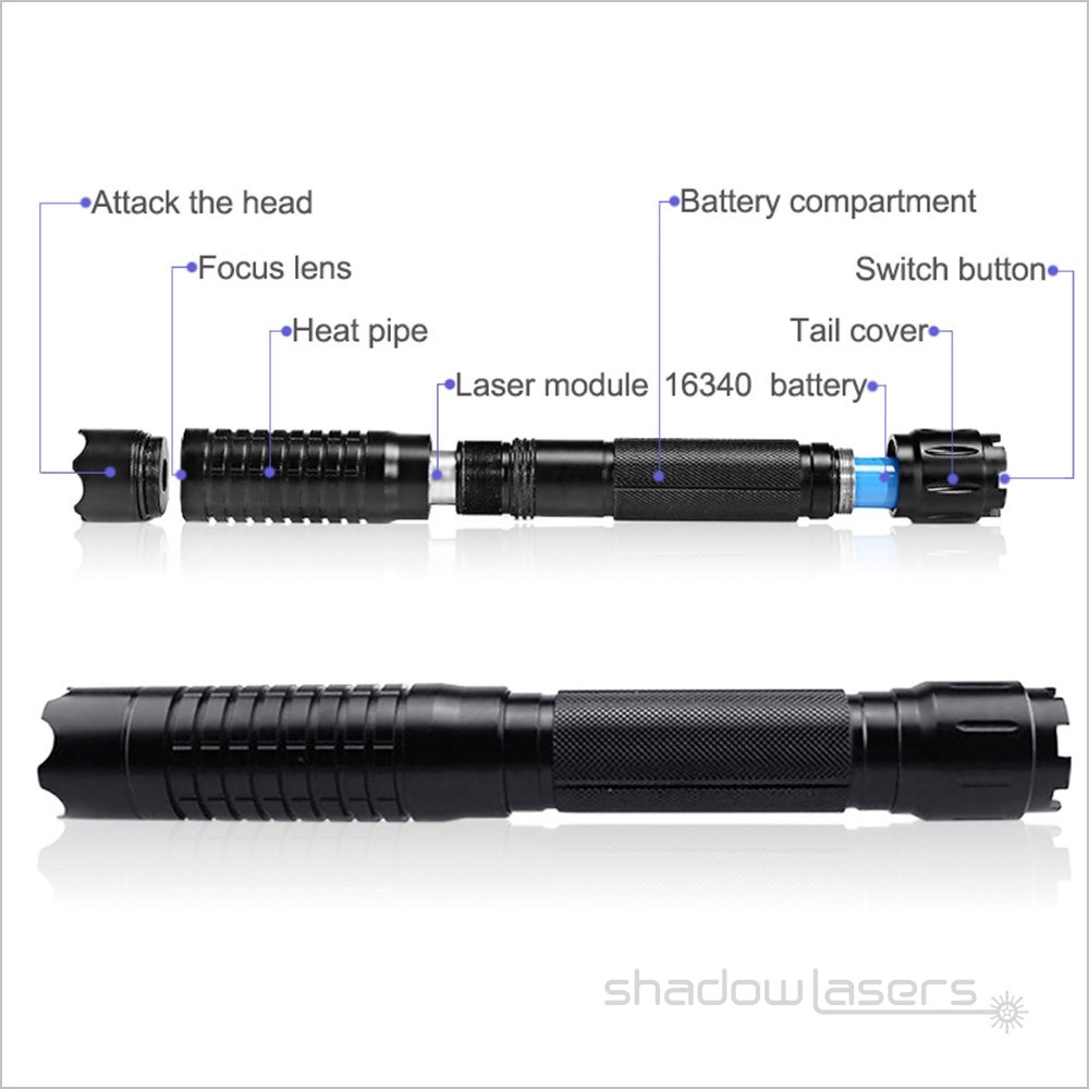 Adjustable Focus 450nm Blue Flashlight Aluminum Visible Beam+Charger+Gift Box US