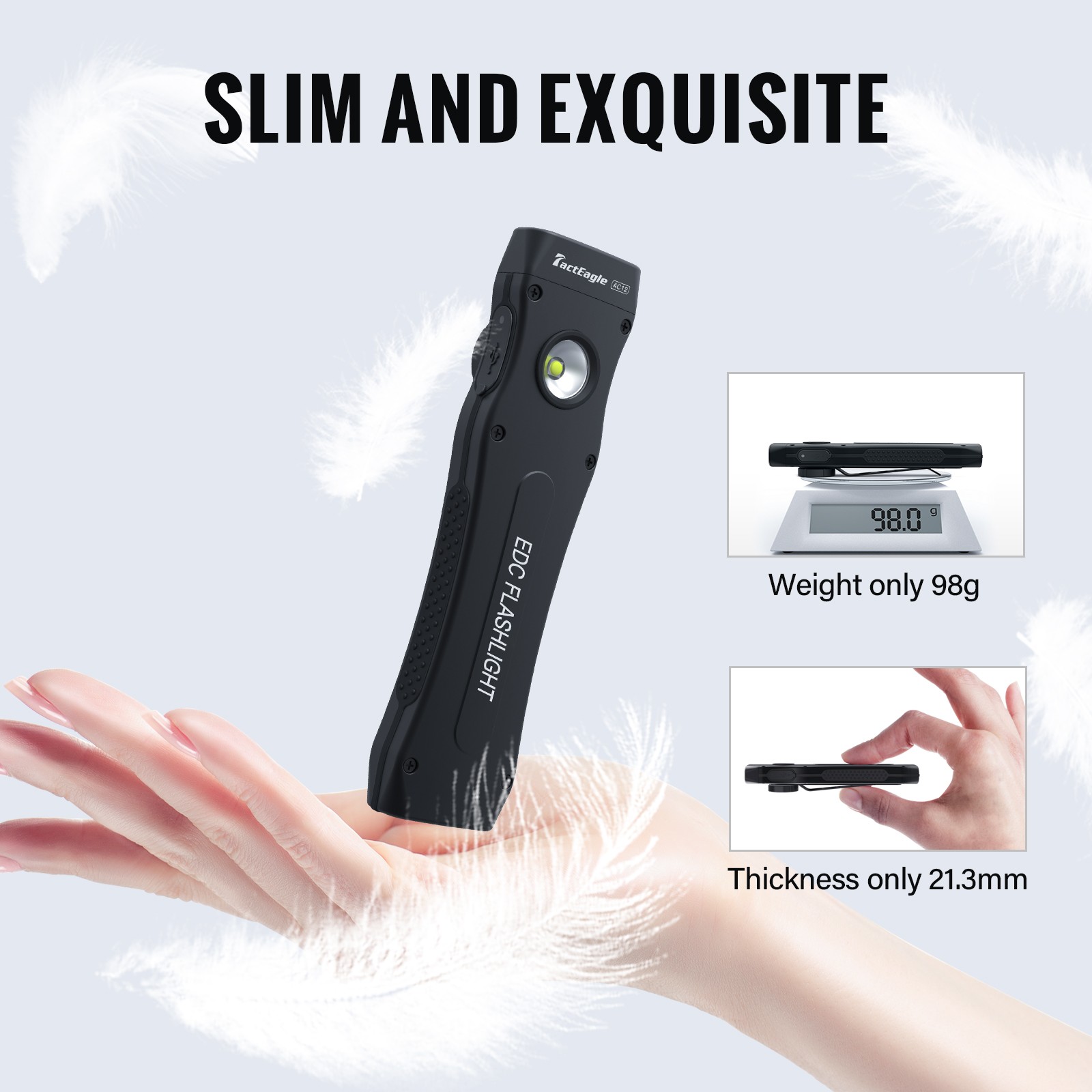 Tacteagle EDC Rechargeable Flat Super Bright LED Flashlight 1000 Lumens Magnetic