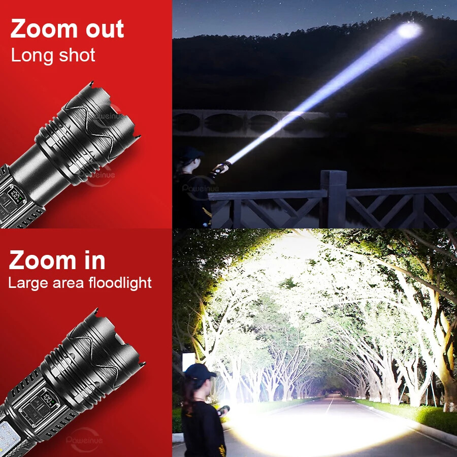 1500W Powerful Led Flashlight Type-C Rechargeable Searchlight Tactical Torch