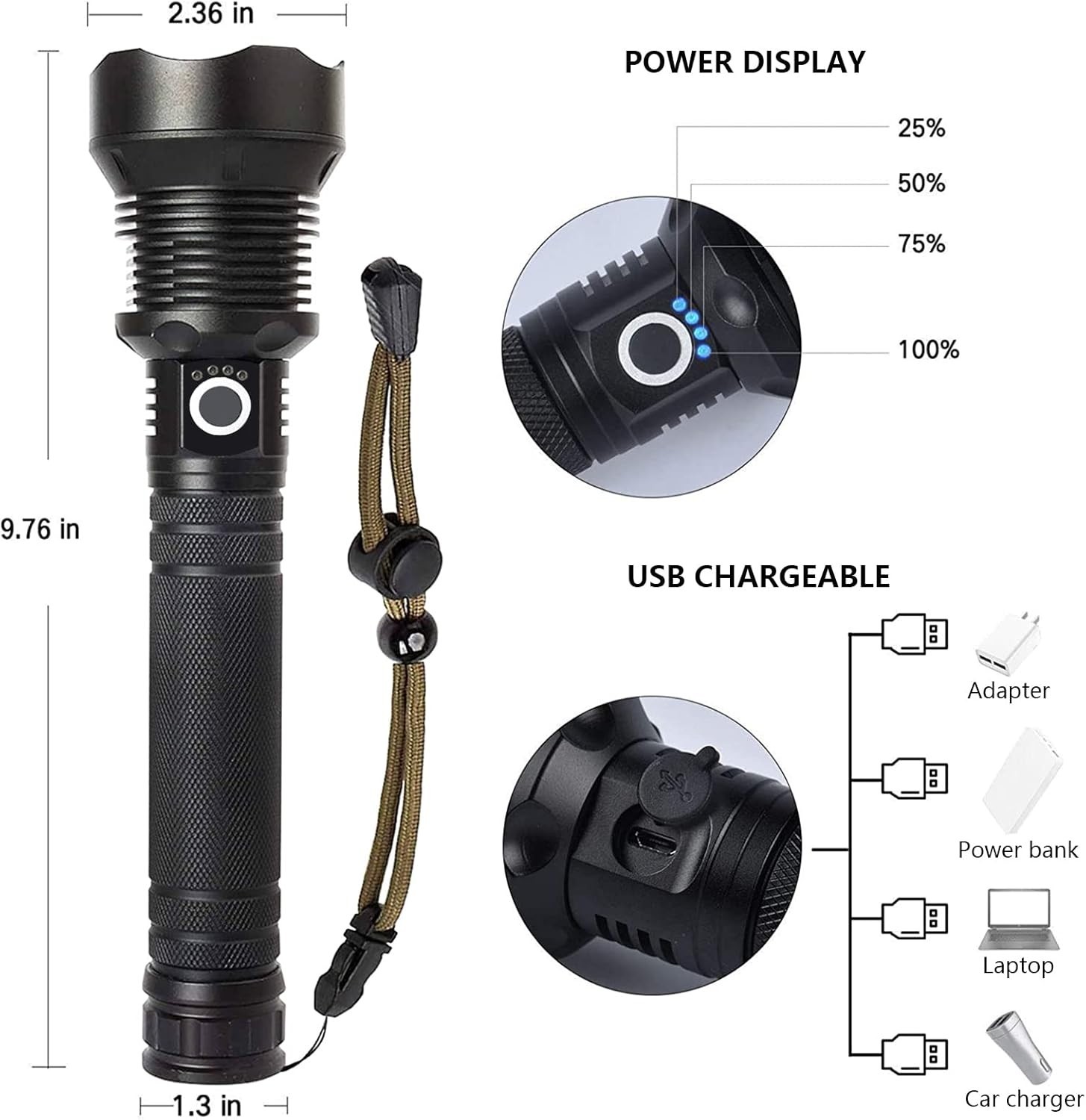 Rechargeable LED Flashlights High Lumens, 90,000 Lumens Super Bright Flashlig…