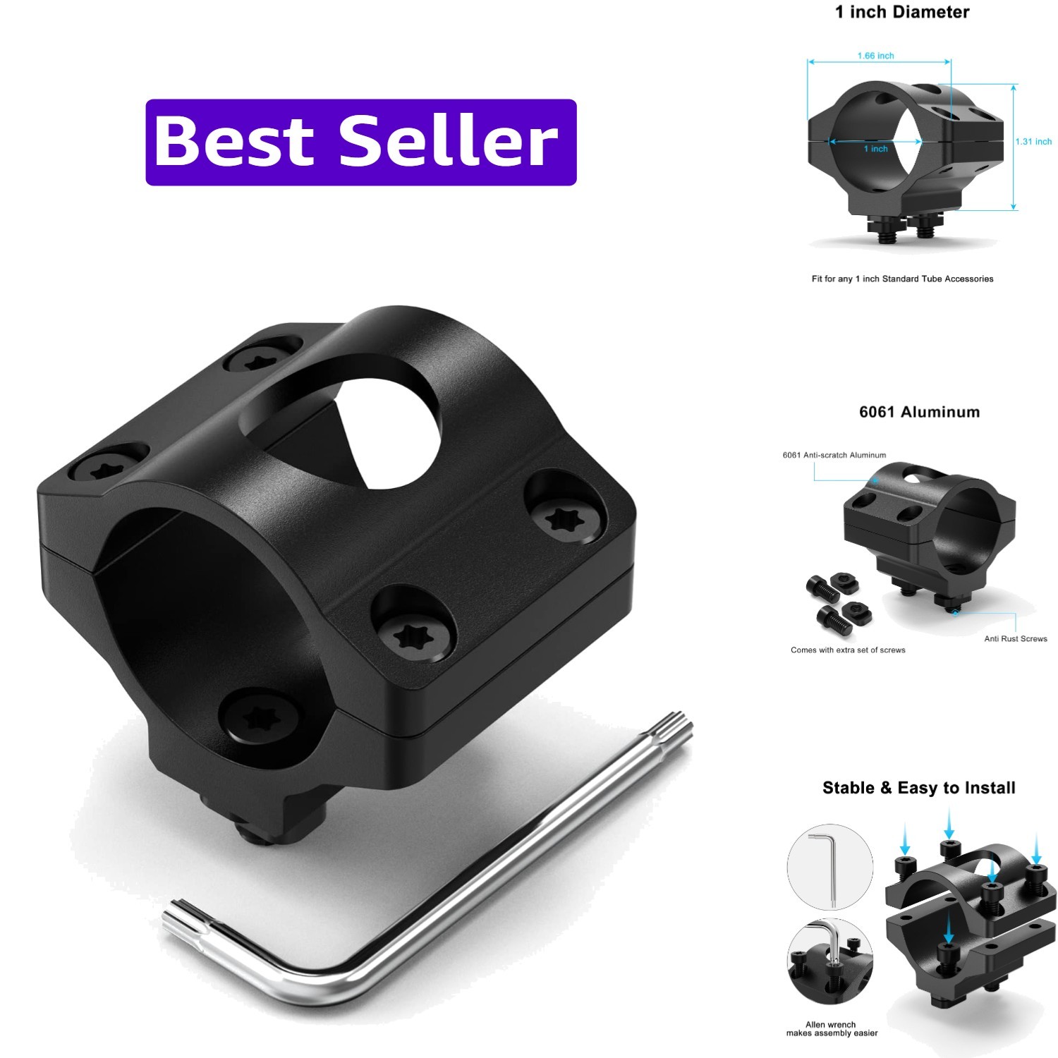 Flashlight Mount 1 inch M Lock Light Mount Compatible with M Lock Rail Systems
