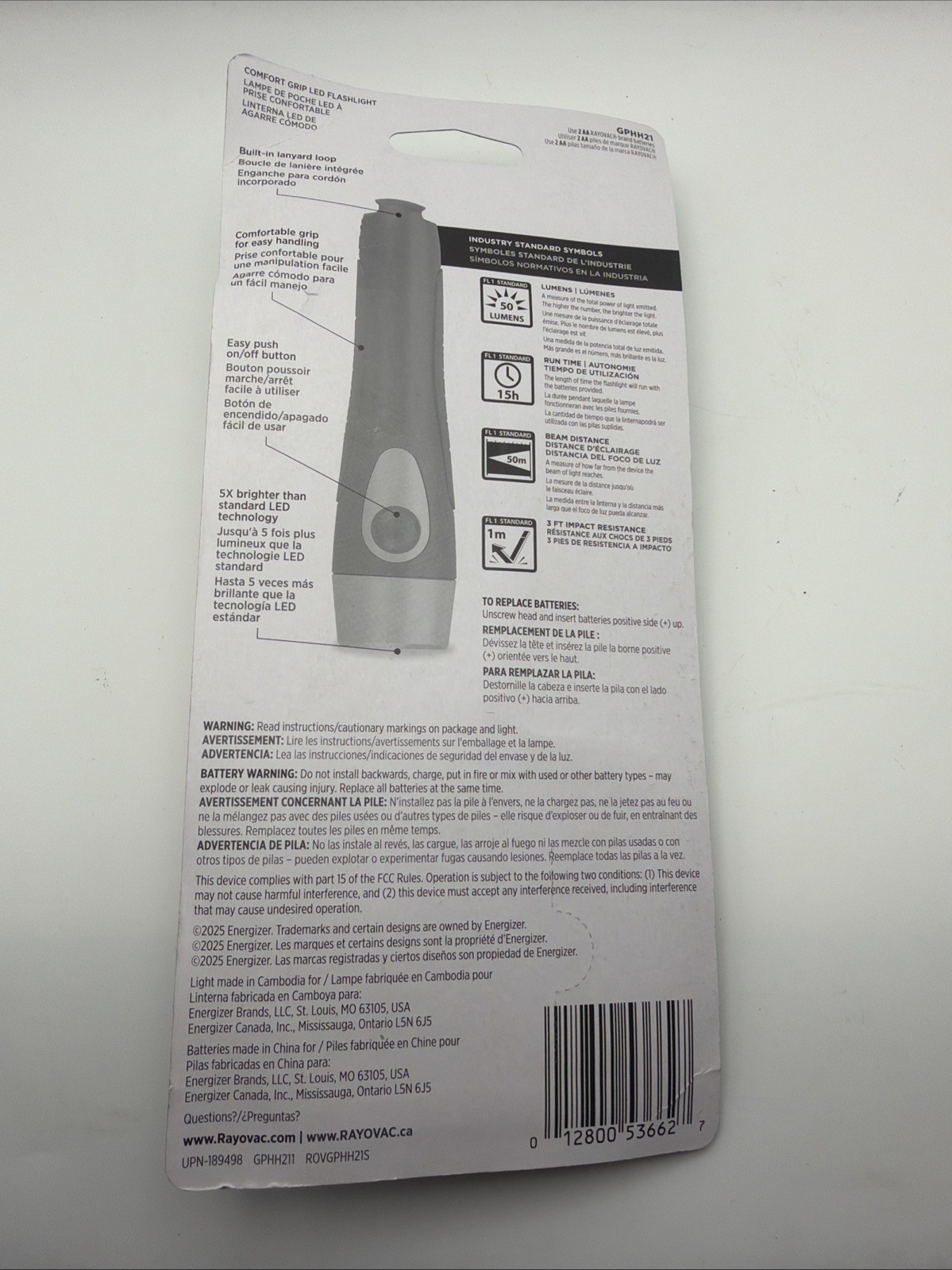 Rayovac Comfort Grip Led Flashlight 50 Lumens 2 AA Batteries Included