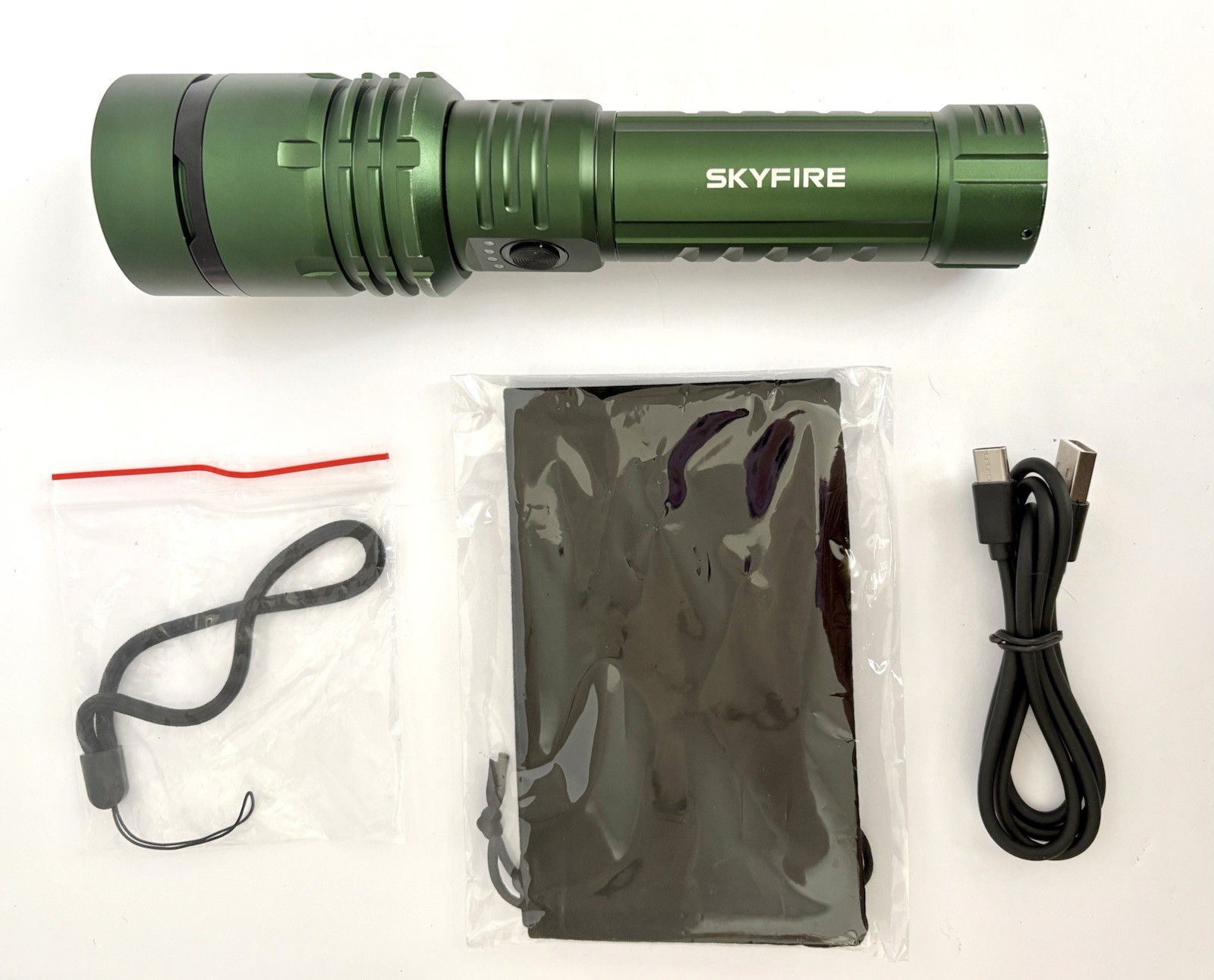 Open Box Green SKYFIRE 1376J Flashlight, Rechargeable, 1500 High Lumens