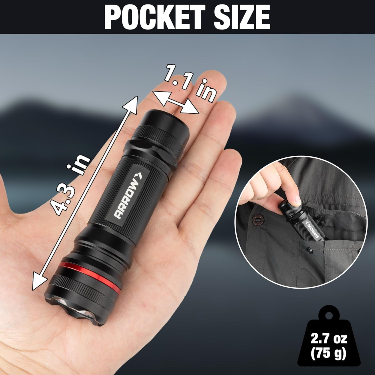 Arrow LED Flashlight 350 Lumens, Bright Flash Light with High/Low/Strobe Modes,