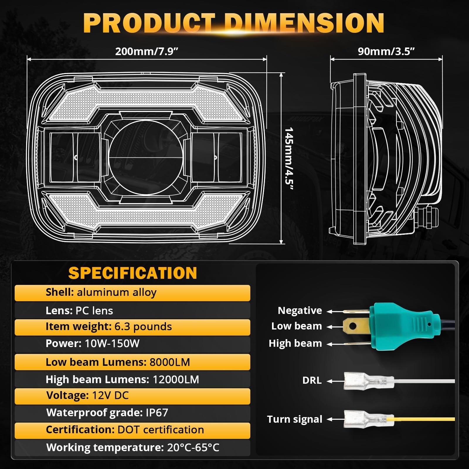 Auxbeam 4In 90W Amber Round Led Offroad Lights 2PCS 12000LM Bright 5×7 In Hea…
