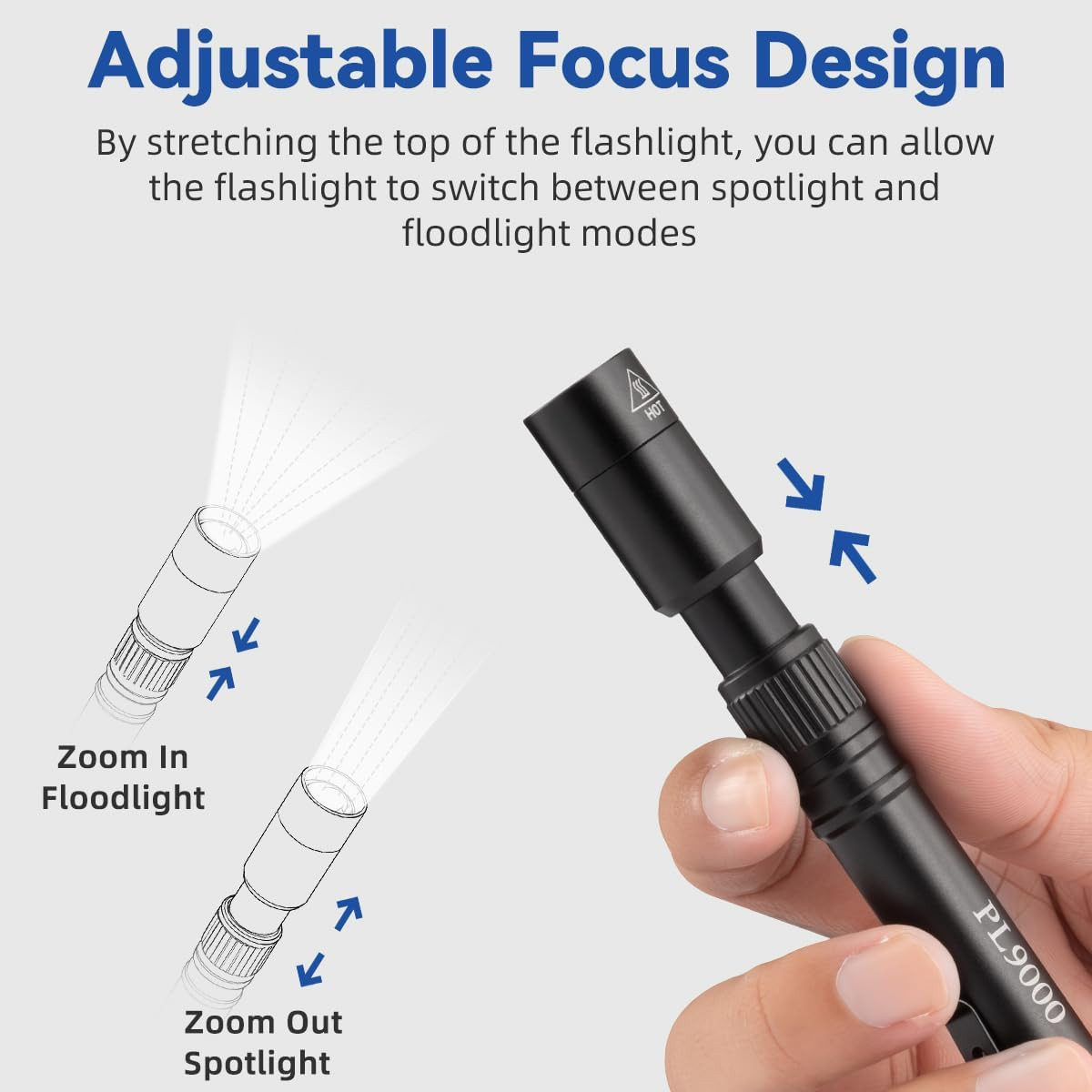 2Pack Pen Flashlight Rechargeable PL9000, 5Mode Bright Pen Light Flashlight High