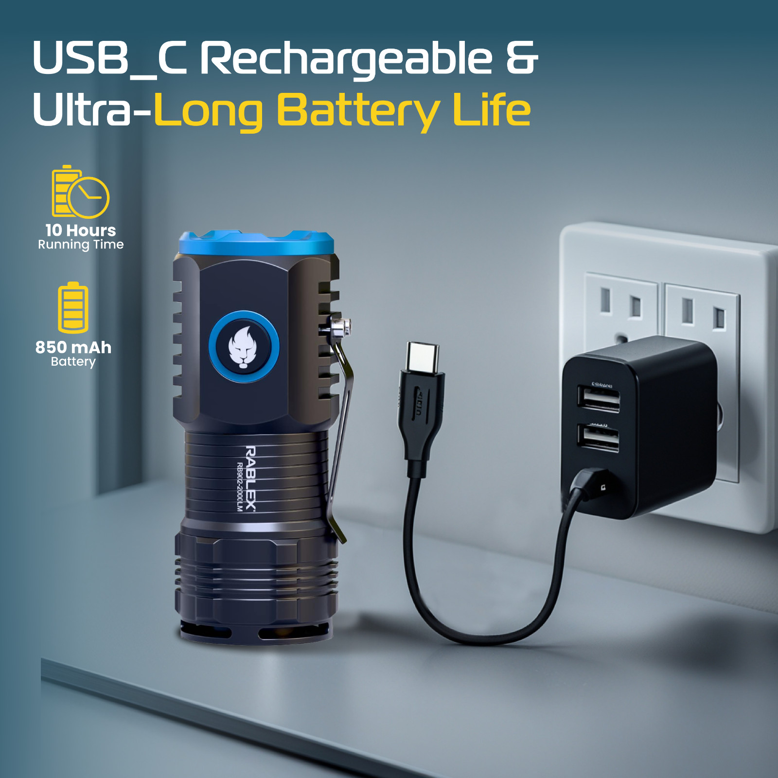 LED Flashlight 2000 Lumens Super Bright – USB Rechargeable, 4 Modes, IPX6 Waterproof