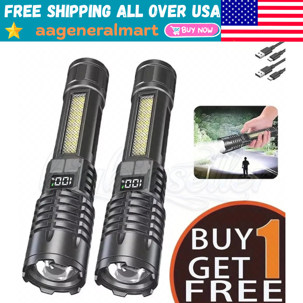990000000 Lumen Super Bright LED Tactical Flashlight Rechargeable LED Work Light