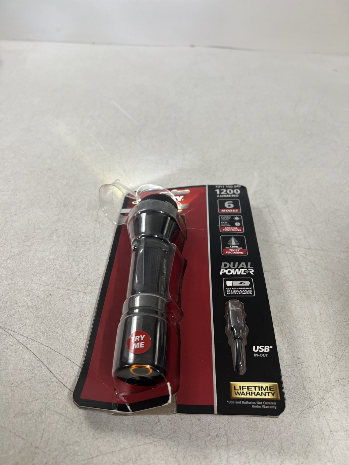 Husky 1200 Lumens Dual Power LED Rechargeable Focusing Flashlight Damaged Pack