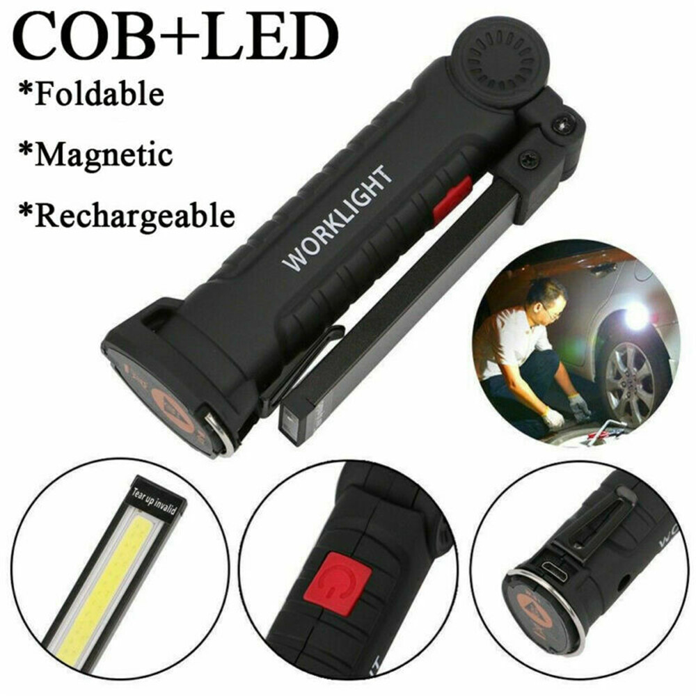 Rechargeable COB LED Slim Work Light Bright Flashlight Magnetic Inspection Lamp