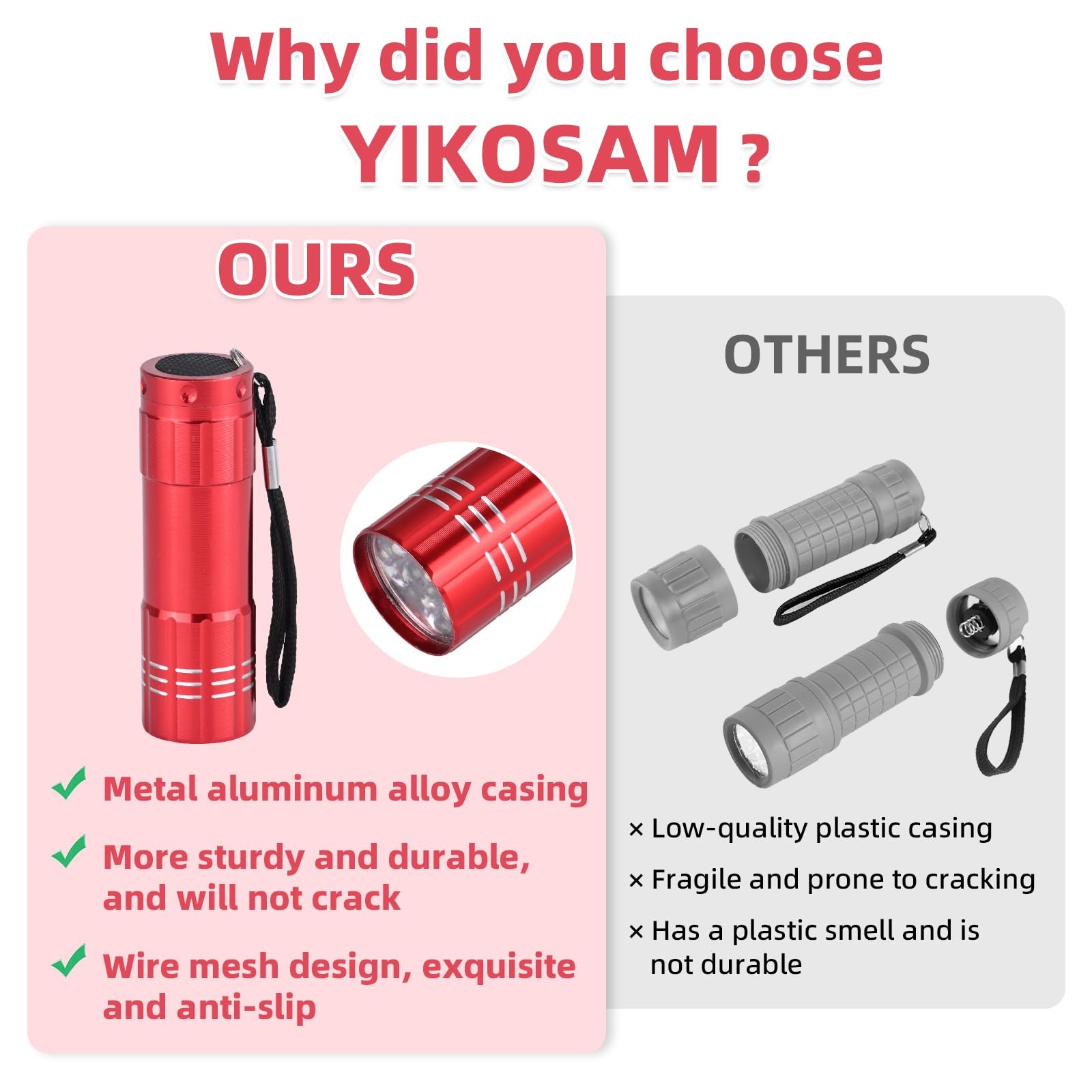 yikosam 5 Pack of Flashlights 9 LED Mini Aluminum Flashlight Bulk 9LED-5 pack