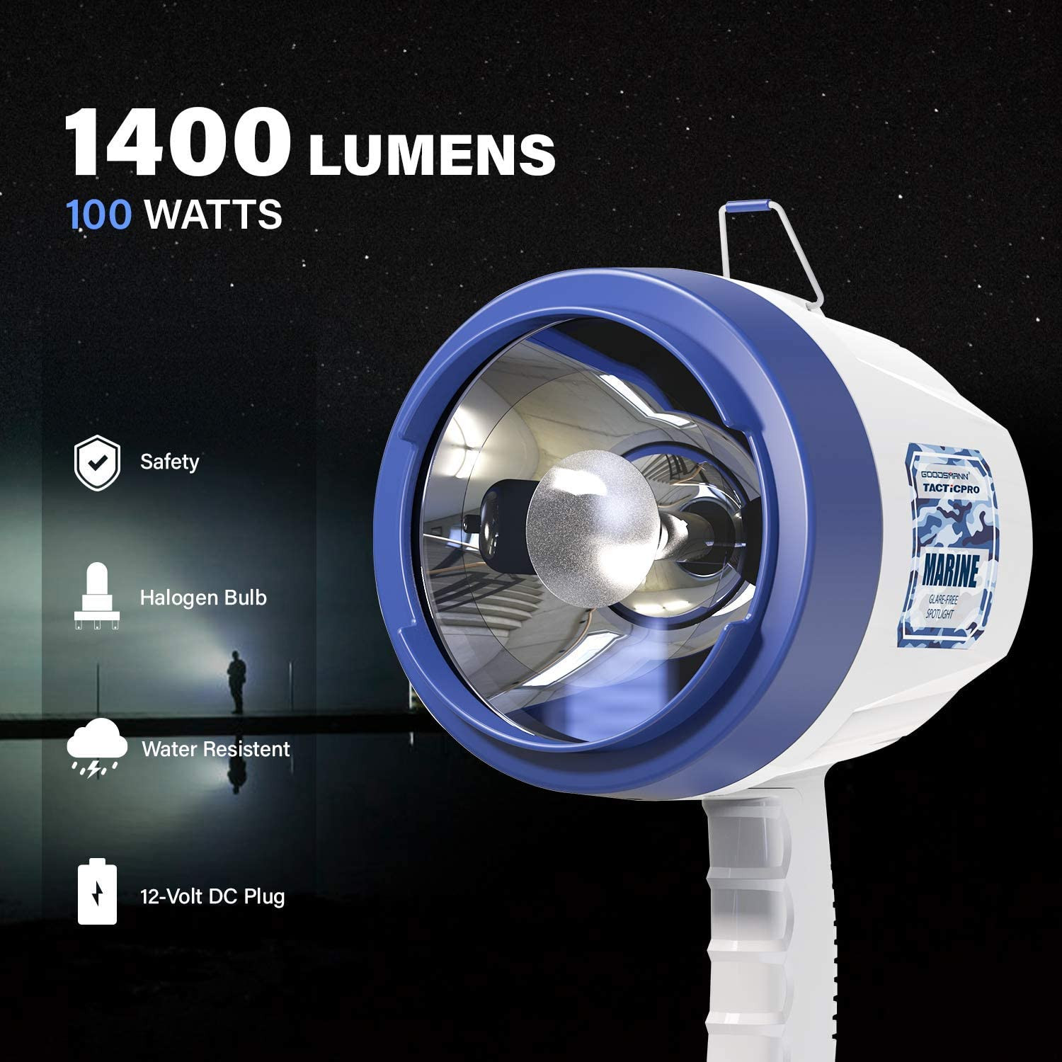 Marine Spotlight Corded Handheld Corded Spot Lights for Boats 12 Volt DC Glare-F