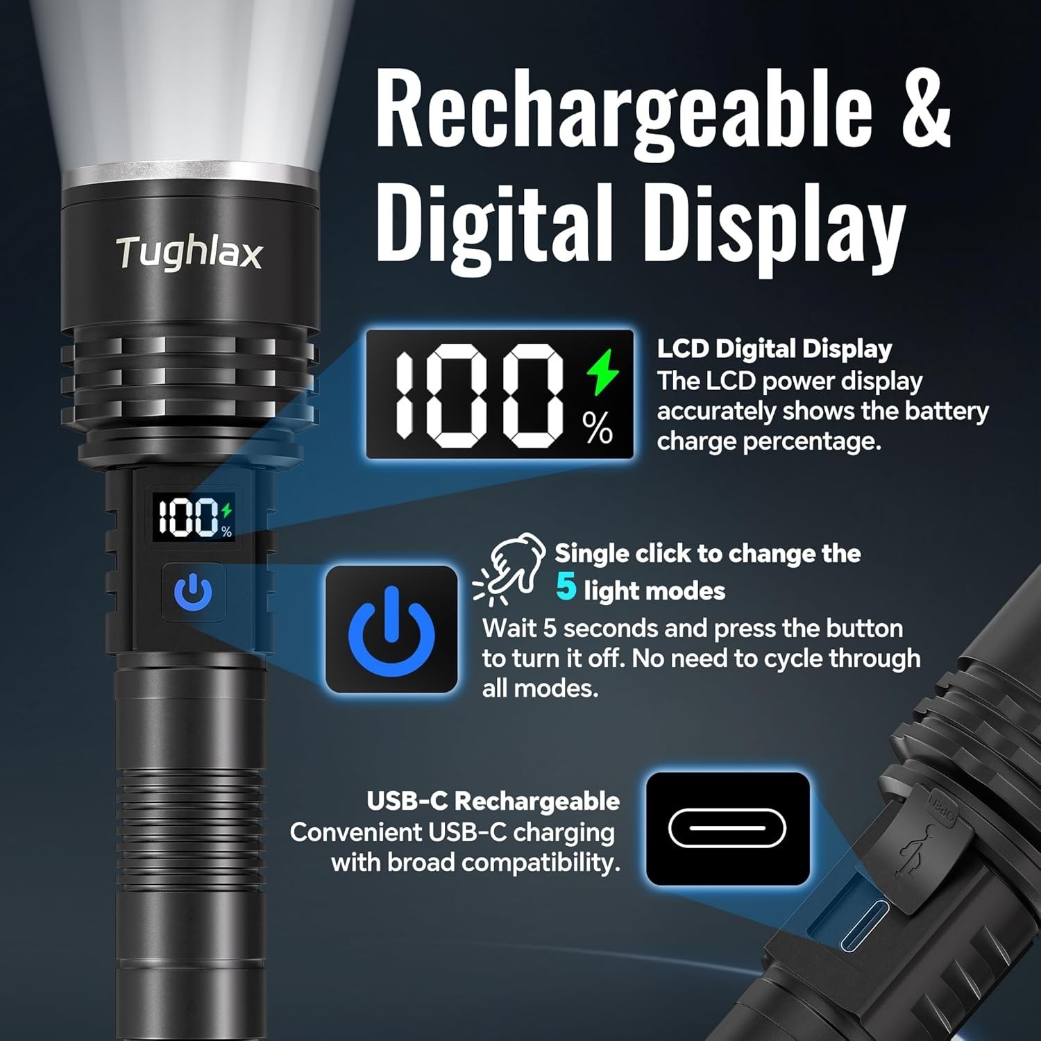 Rechargeable Flashlights High Lumens, 90,000 Lumens Super Bright LED Flashlig…