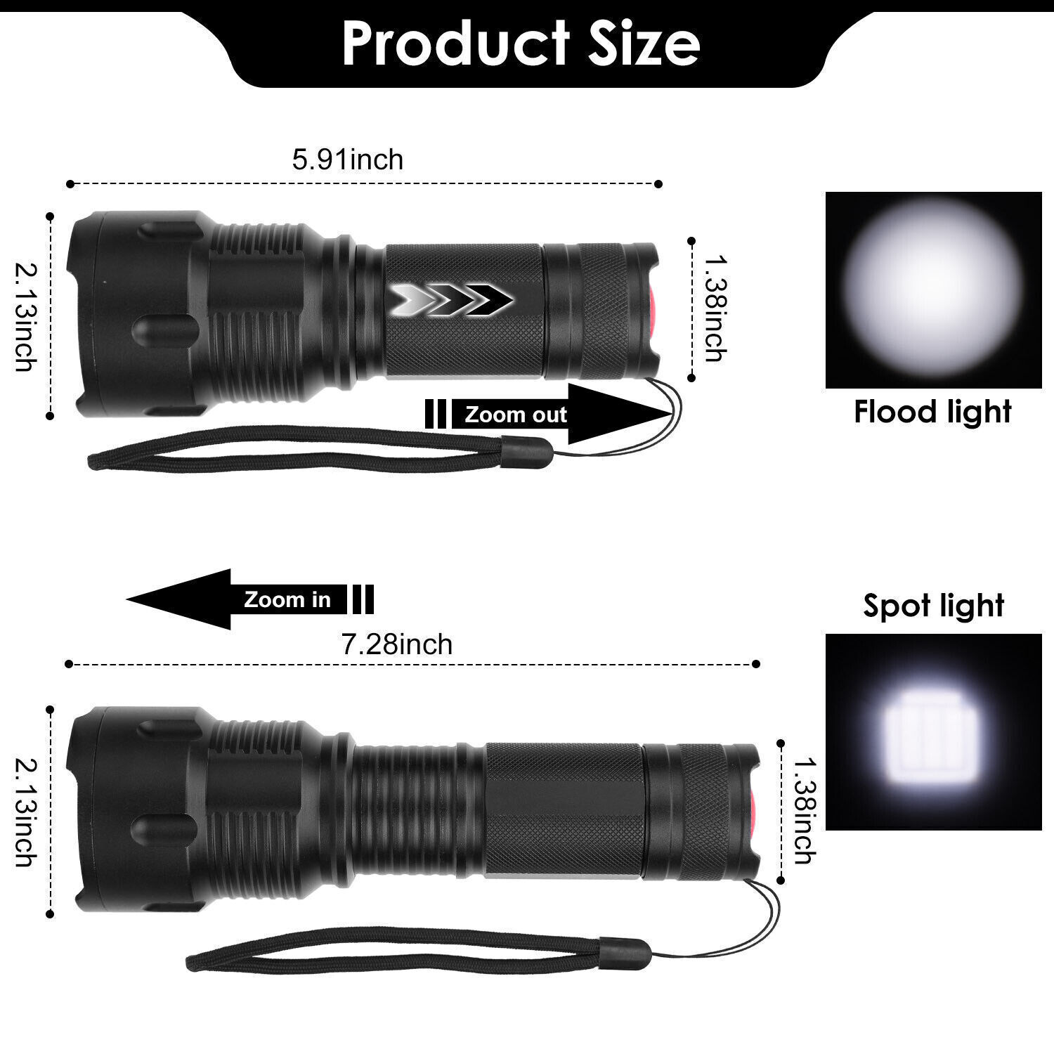 2000LM Rechargeable Flashlight Tactical Zoomable High Low Strobe Torch Aluminum
