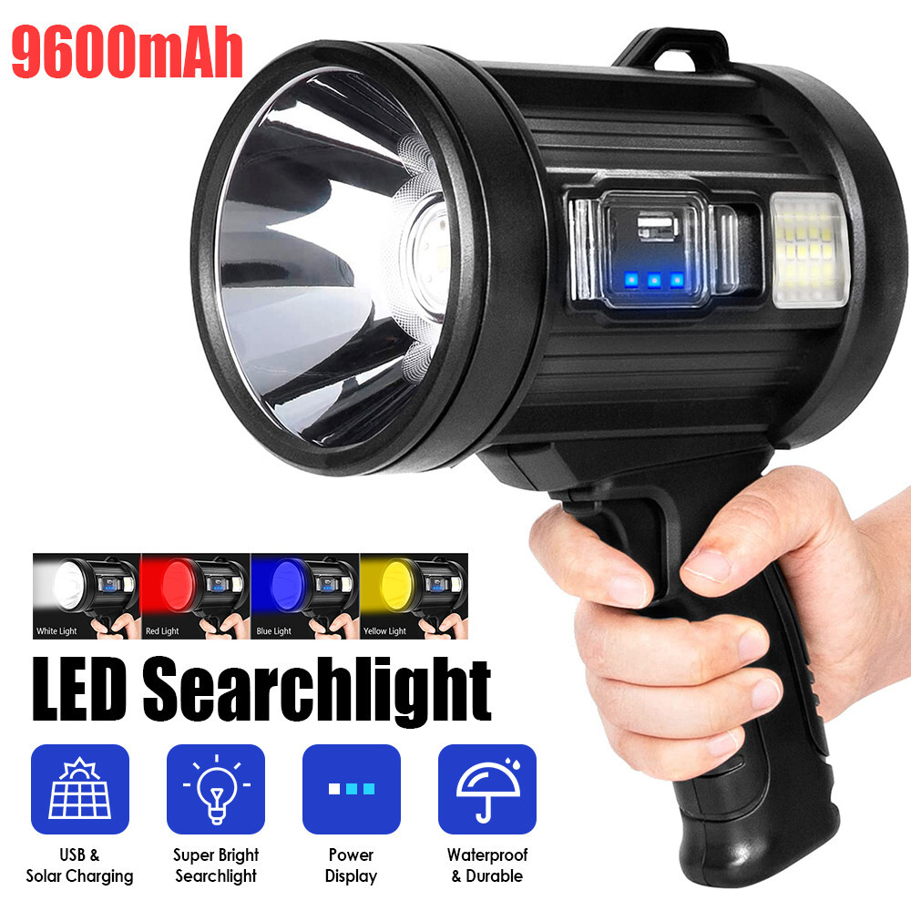 Super Bright Solar Rechargeable LED Spotlight Flashlight Searchlight Waterproof