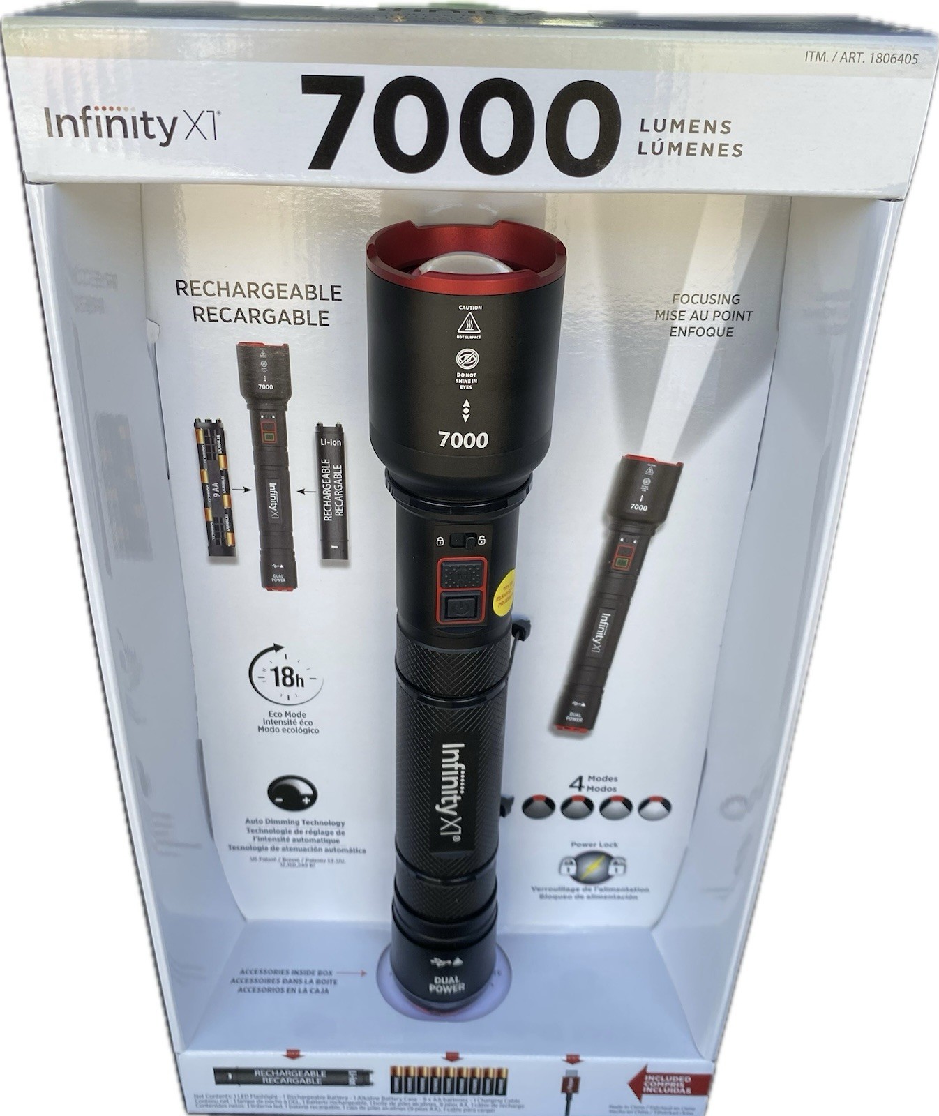 Infinity X1 7000 Lumens Dual Power Rechargeable LED Flashlight Item 1806405