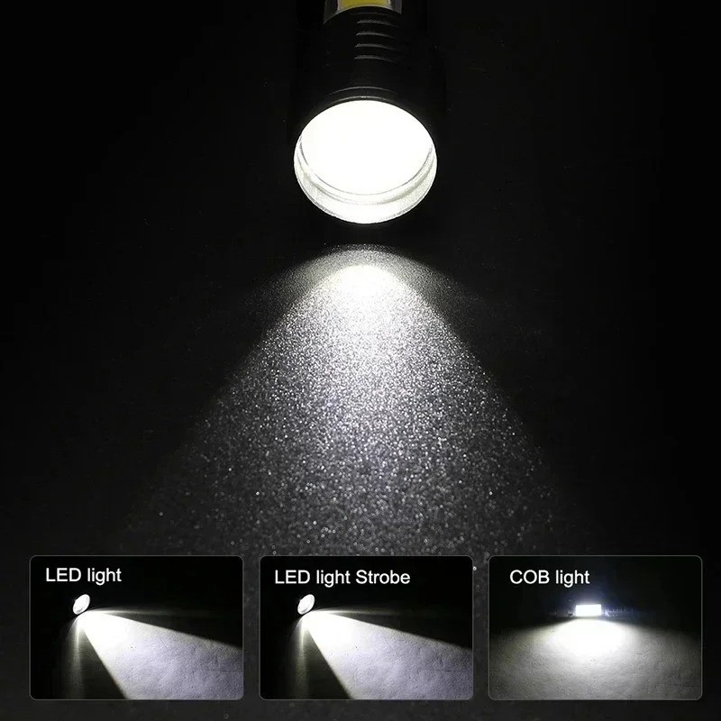 Mini COB XPE Flashlight USB Rechargeable Zoomable Torch Camping
