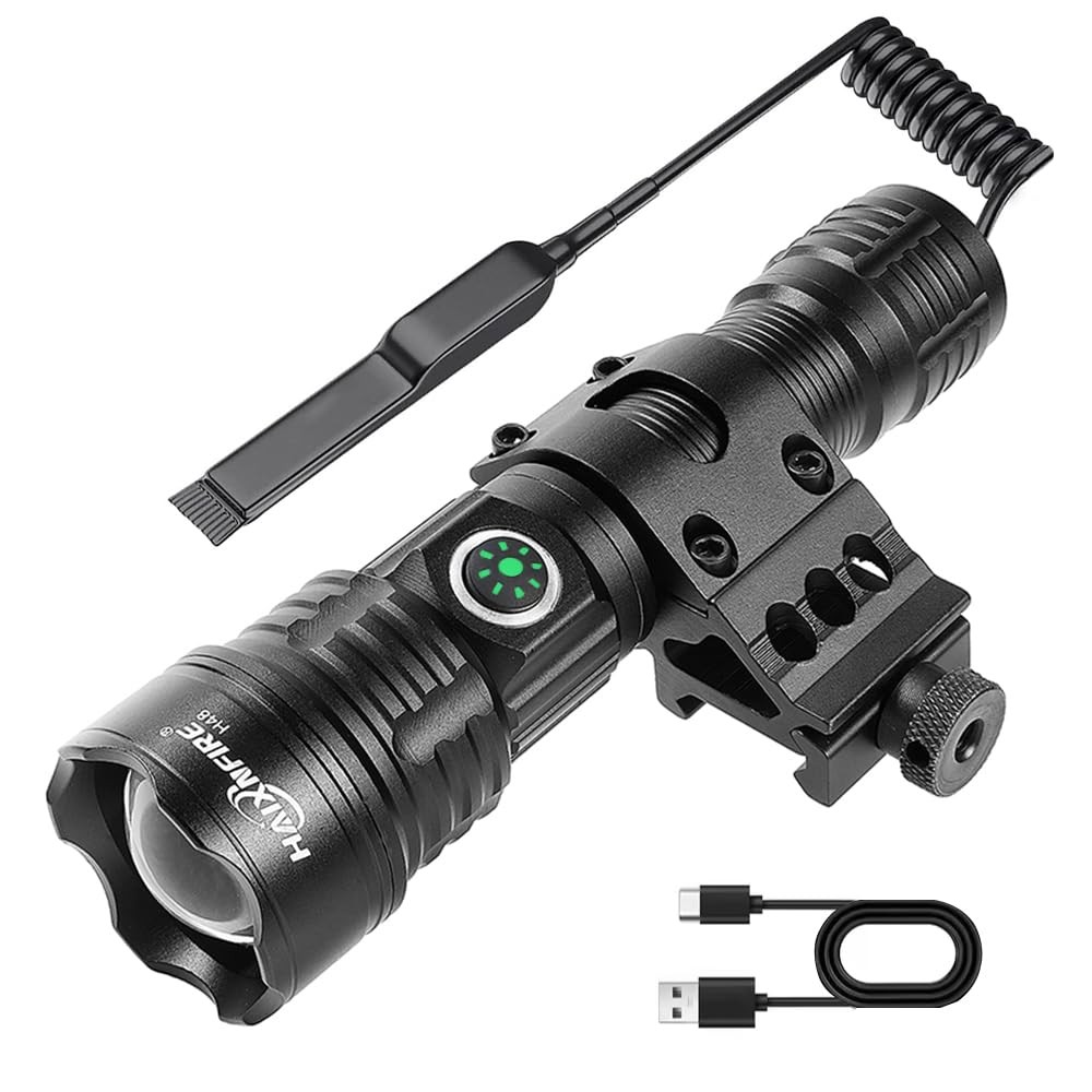 Tactical Flashlight Type-C USB Rechargeable 6000 lumens Zoomable LED Waterpro…