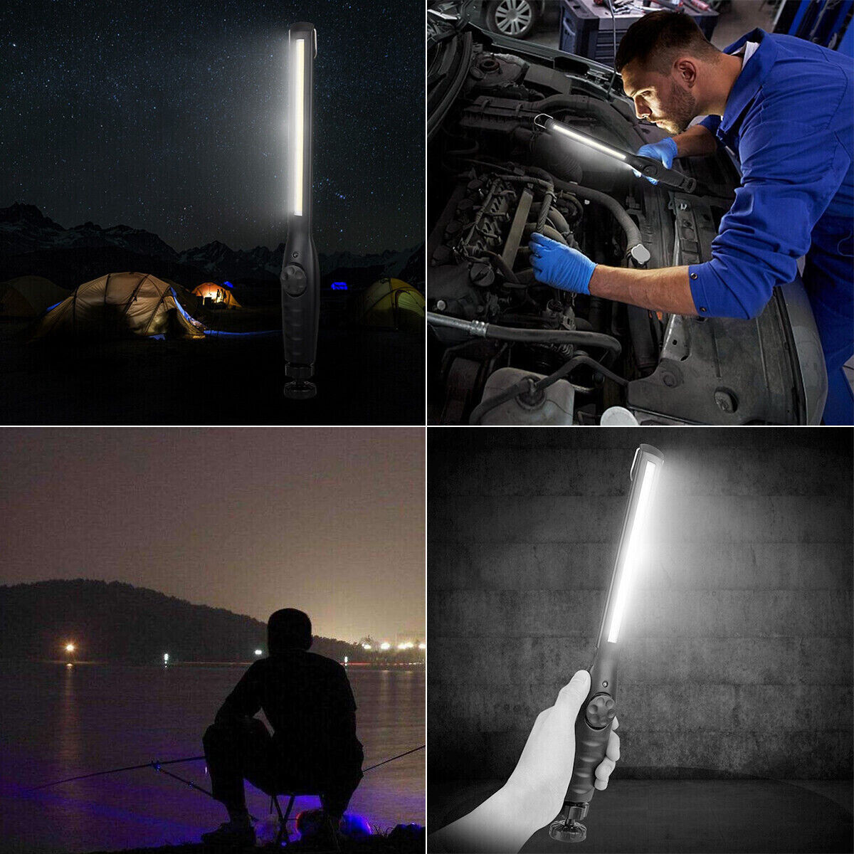 Rechargeable LED COB Slim Work Light Mechanic Flashlight Lamp Bar Camping Torch