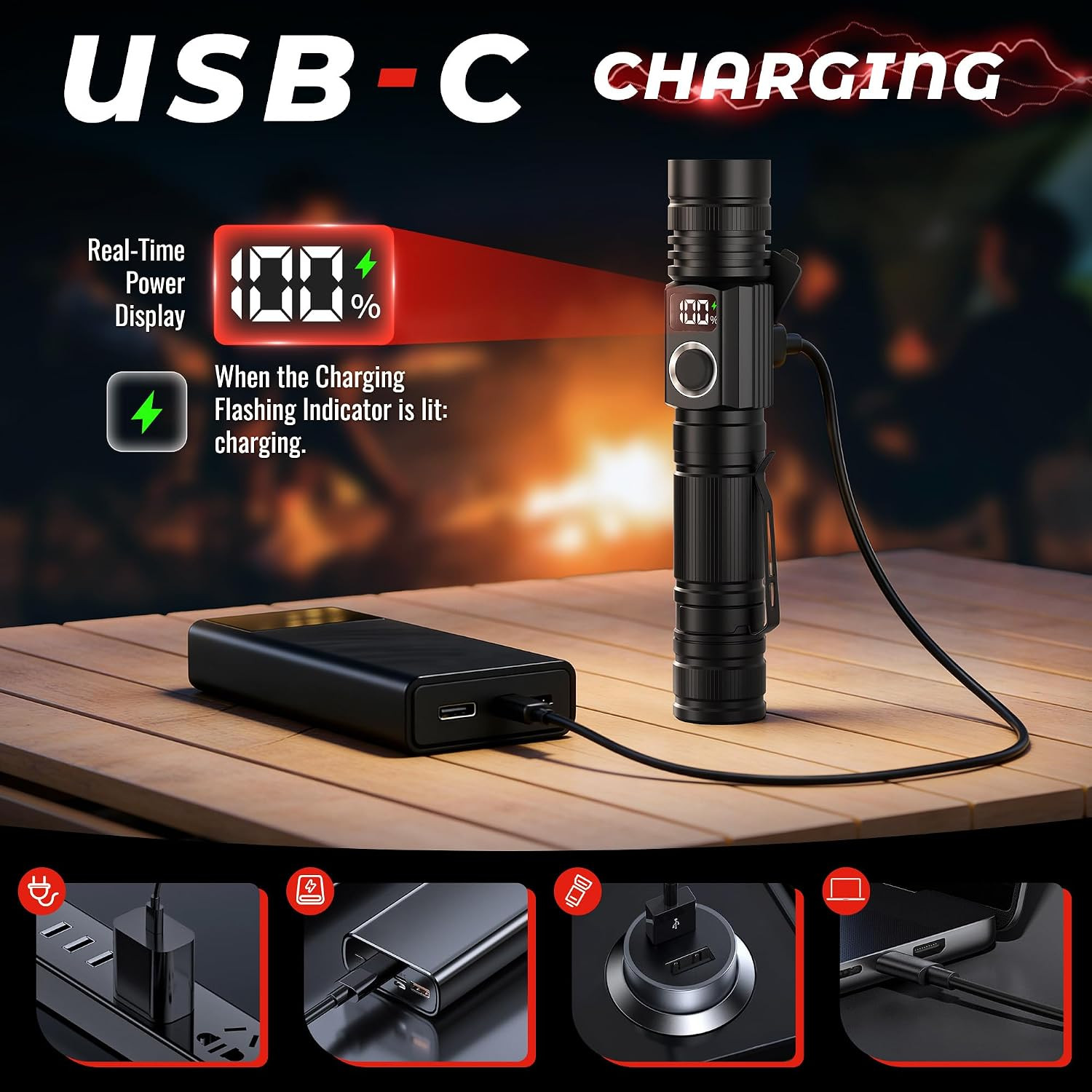 DARKBEAM LED Flashlights with Power Display, 2800 High Lumens Rechargeable | USB