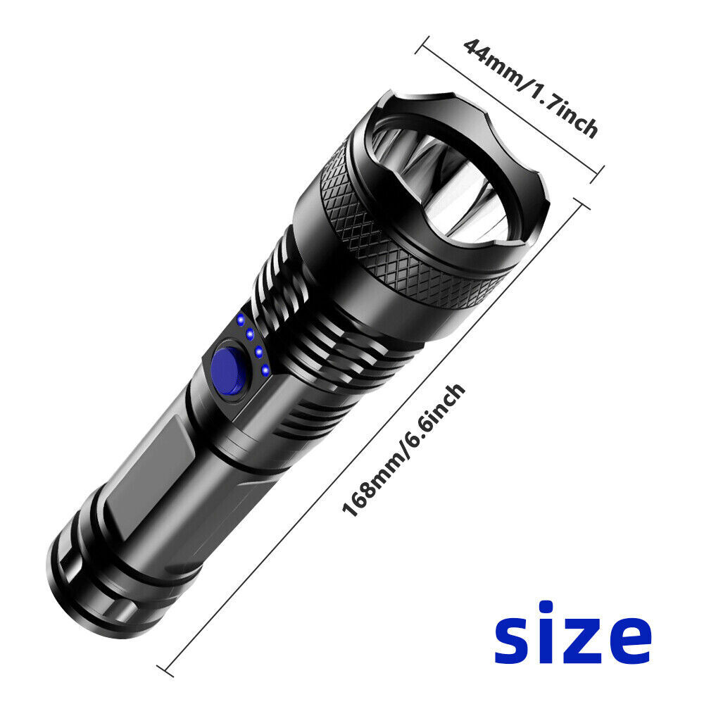 1200000LM LED Flashlight Tactical Light Super Bright Torch USB Rechargeable Lamp