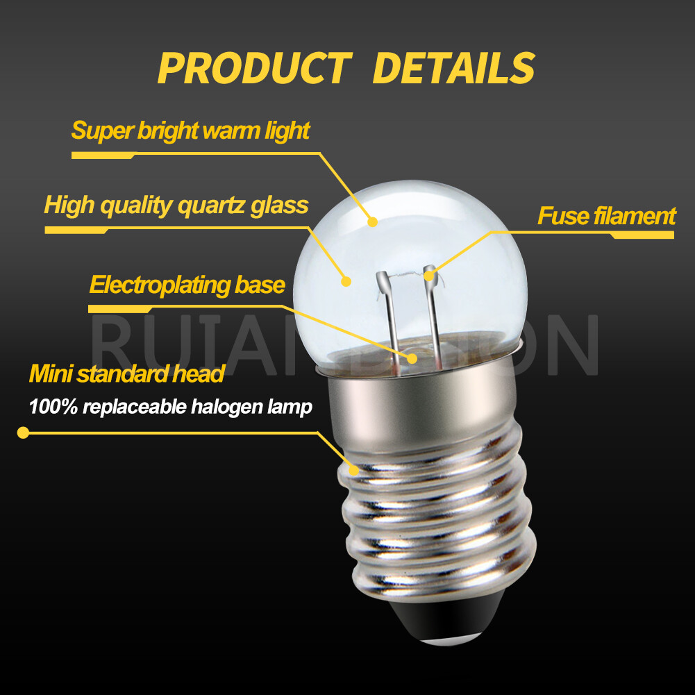 E10 1447 Halogen Bulb Flashlight Bike Light 1.5V/2.5V/3.8V/6V/6.2V Warm White