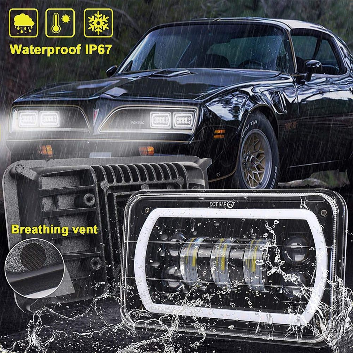 4Pcs 4×6 led headlights with White Yellow Halo Ring High Low Sealed Beam H465…