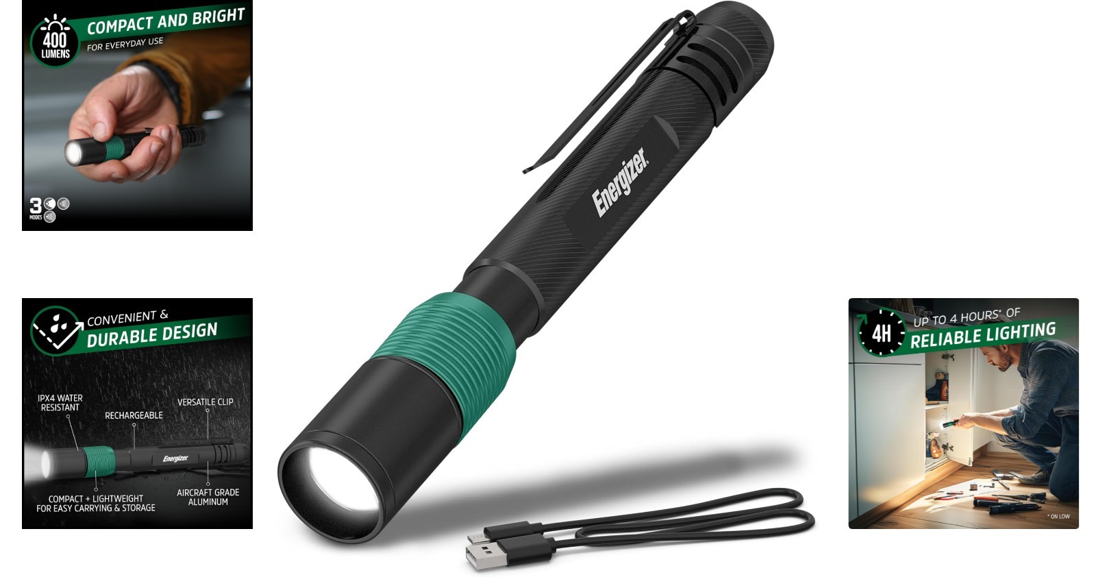 X-400 Compact Rechargeable Pen Light – 400 Lumens, Indoor and Outdoor Use