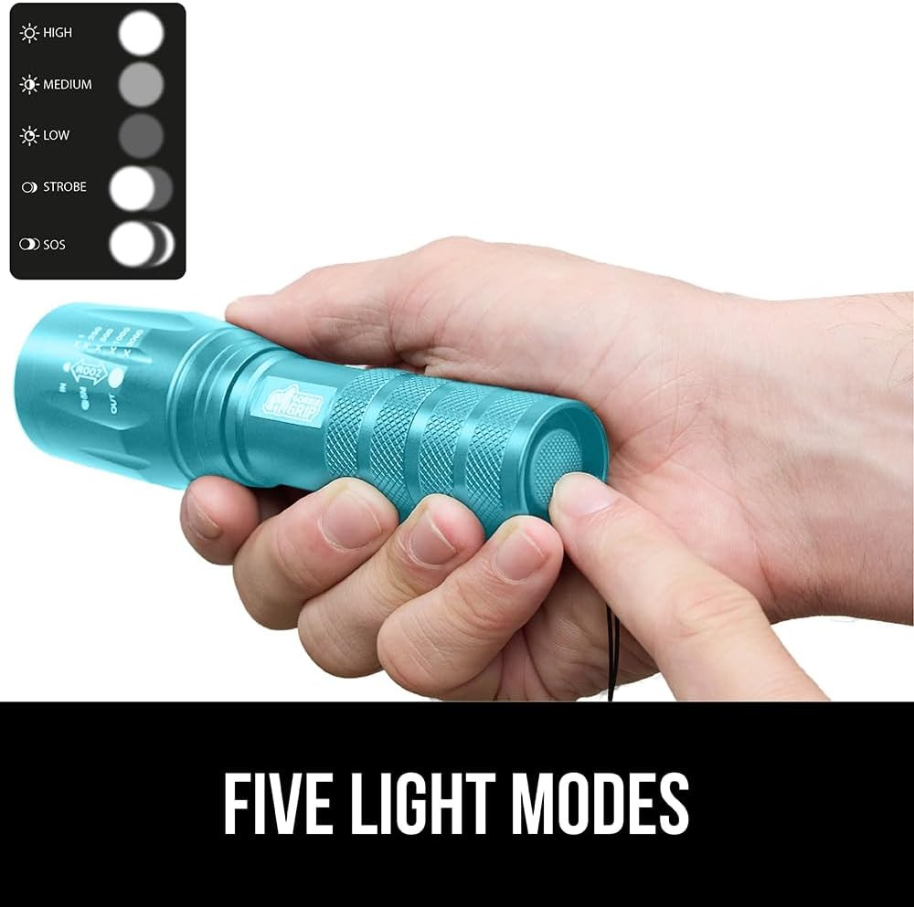 GORILLA GRIP Powerful LED Tactical Flashlight, 750 FT High Lumens 5 Adjustable M
