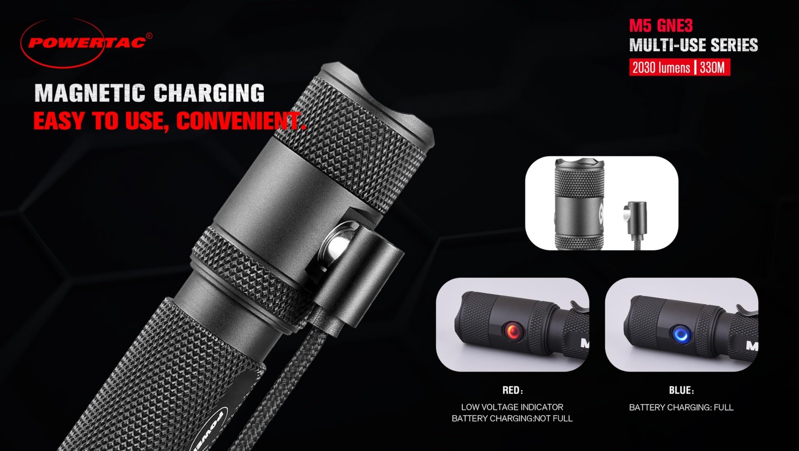 M5g3 2030 Lumens Rechargeable Tactical Flashlight 330m Throw With Magnetic Charg