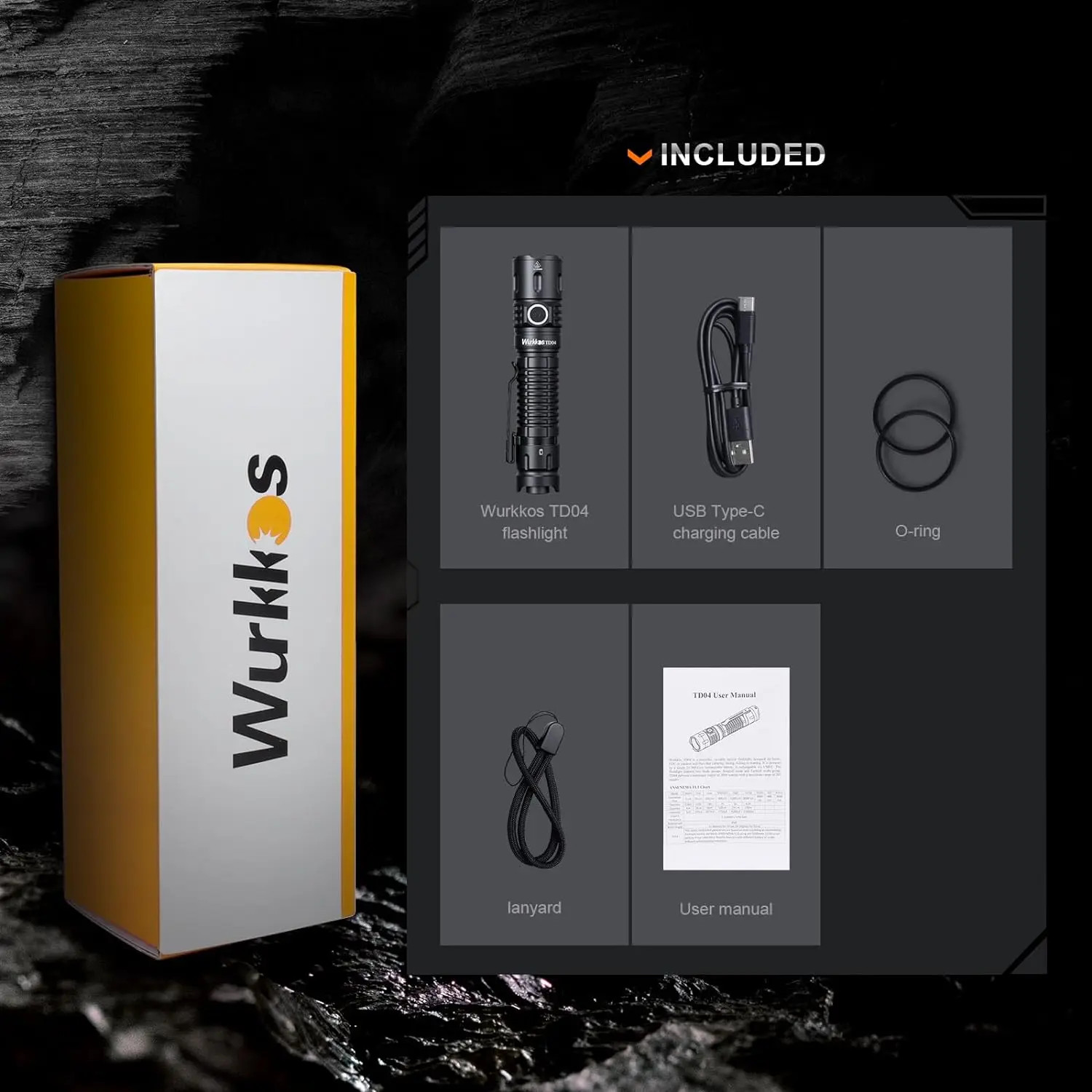 Wurkkos TD04 Flashlight 21700 Rechargeable Dual Mode Tactical Flashlight USB C