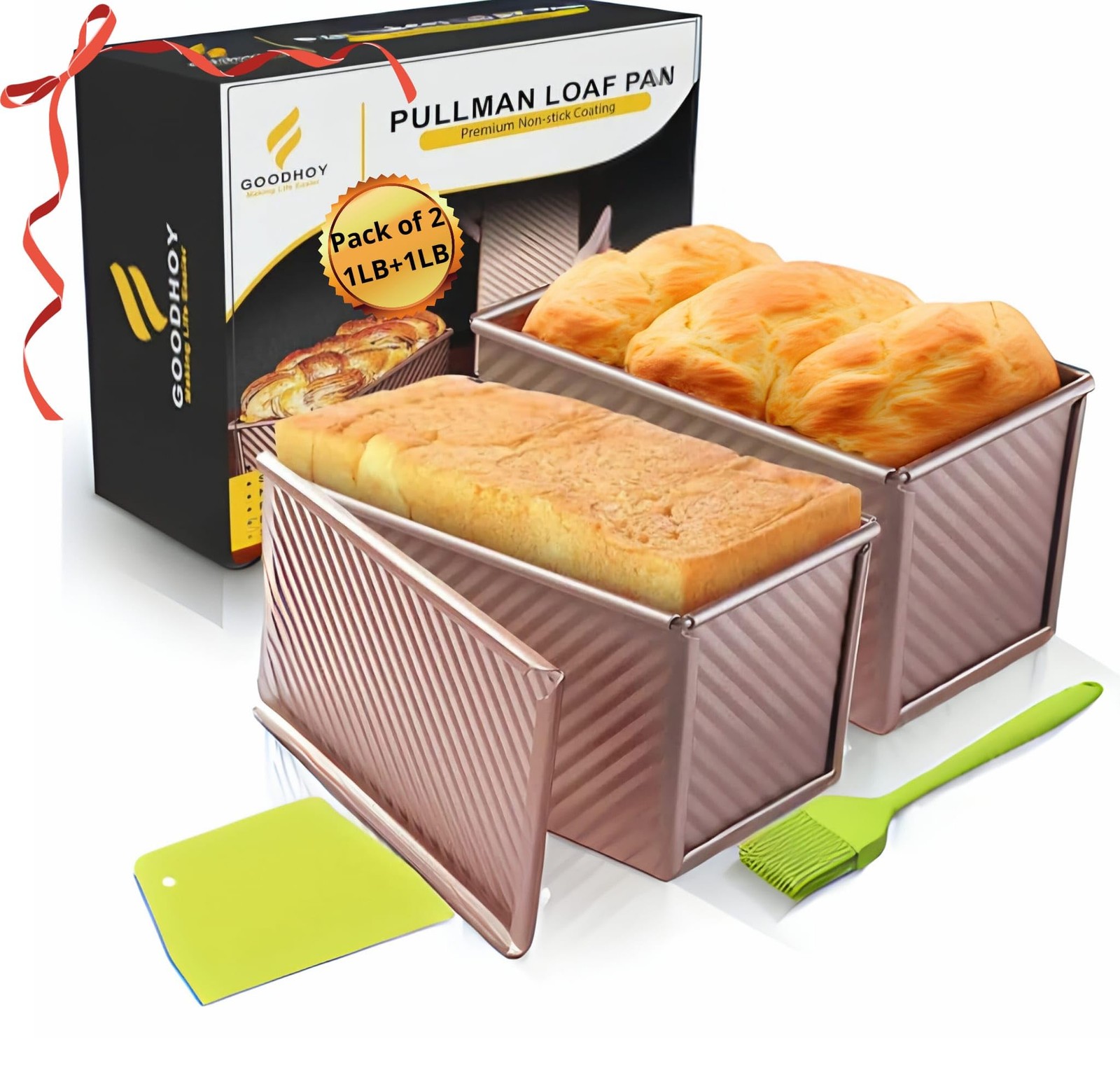 Goodhoy 1lb+1lb set Nonstick Pullman Loaf Pan With Lid For 1lb+1lb, Rose Gold