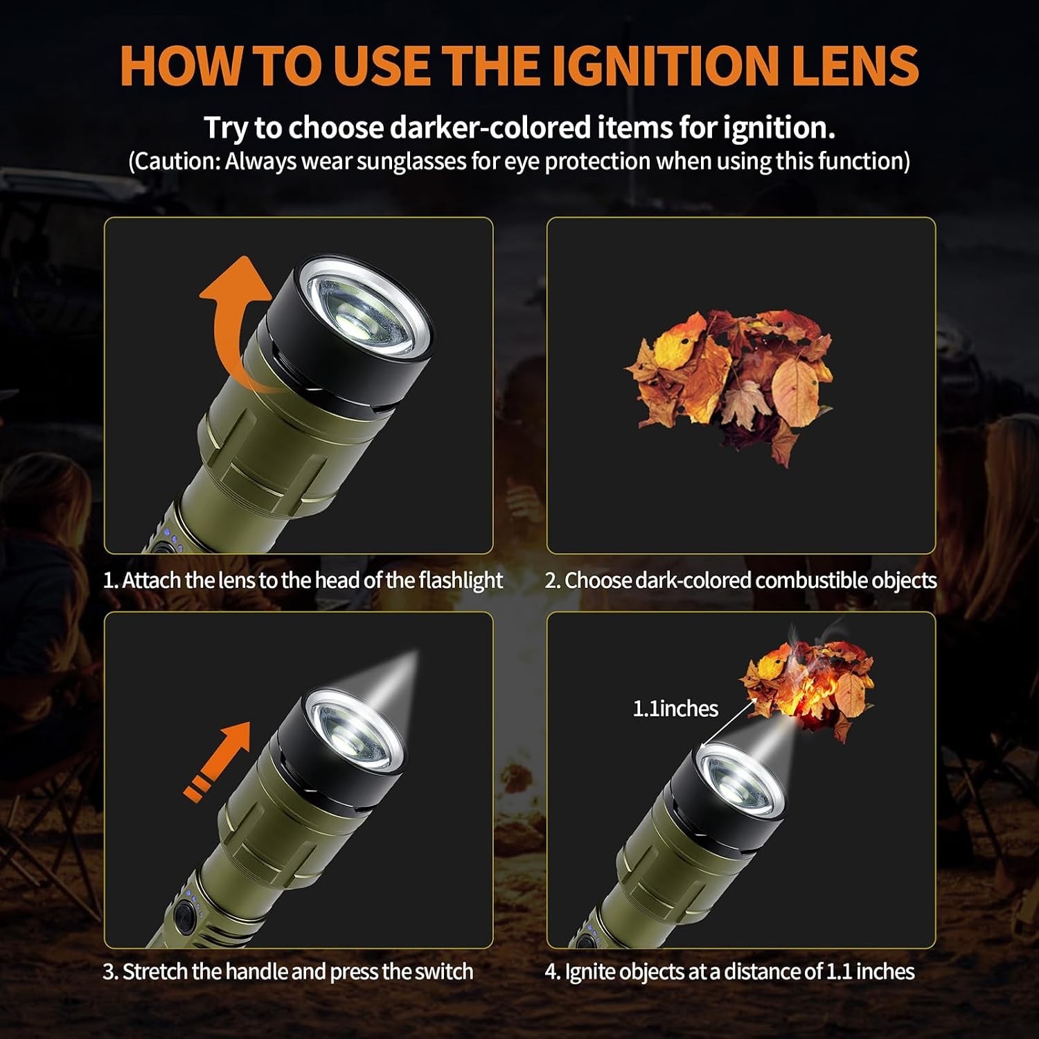 Tactical 1500000LM LED Flashlight Rechargeable Zoom Fire Starter Waterproof