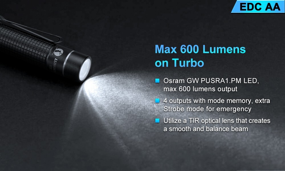 LUMINTOP EDC AA 600 Lumens Mini LED Flashlight, A 14500 Battery Included