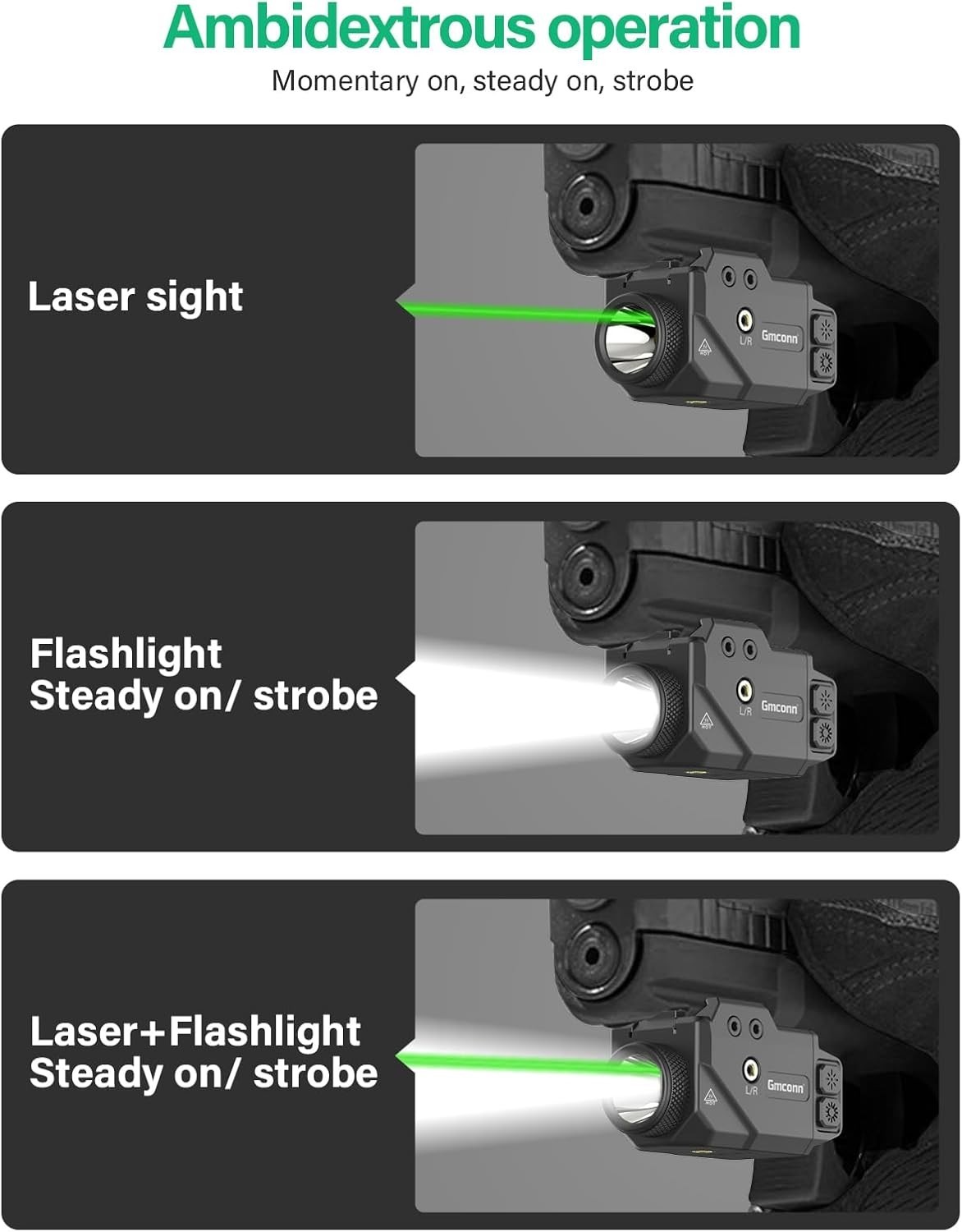 Gmconn 800 Lumen Tactical Flashlight Green Red Blue Laser LED Light