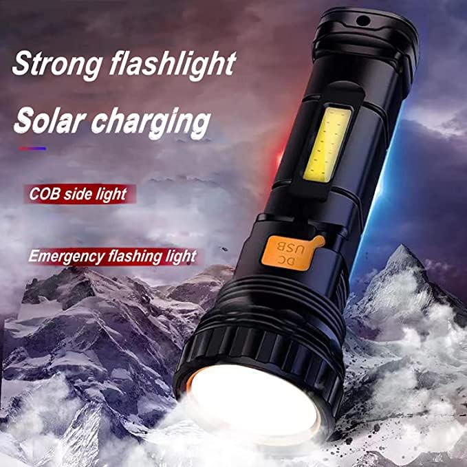 Solar Rechargeable LED Flashlight 1000 Lumens with Strobe, Camping Emergency