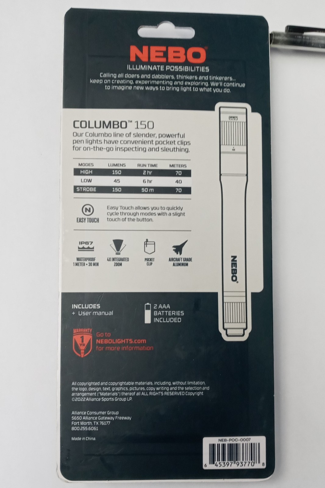 Nebo Columbo 150 Flashlight 150 Lumens Waterproof NEB-POC-0007