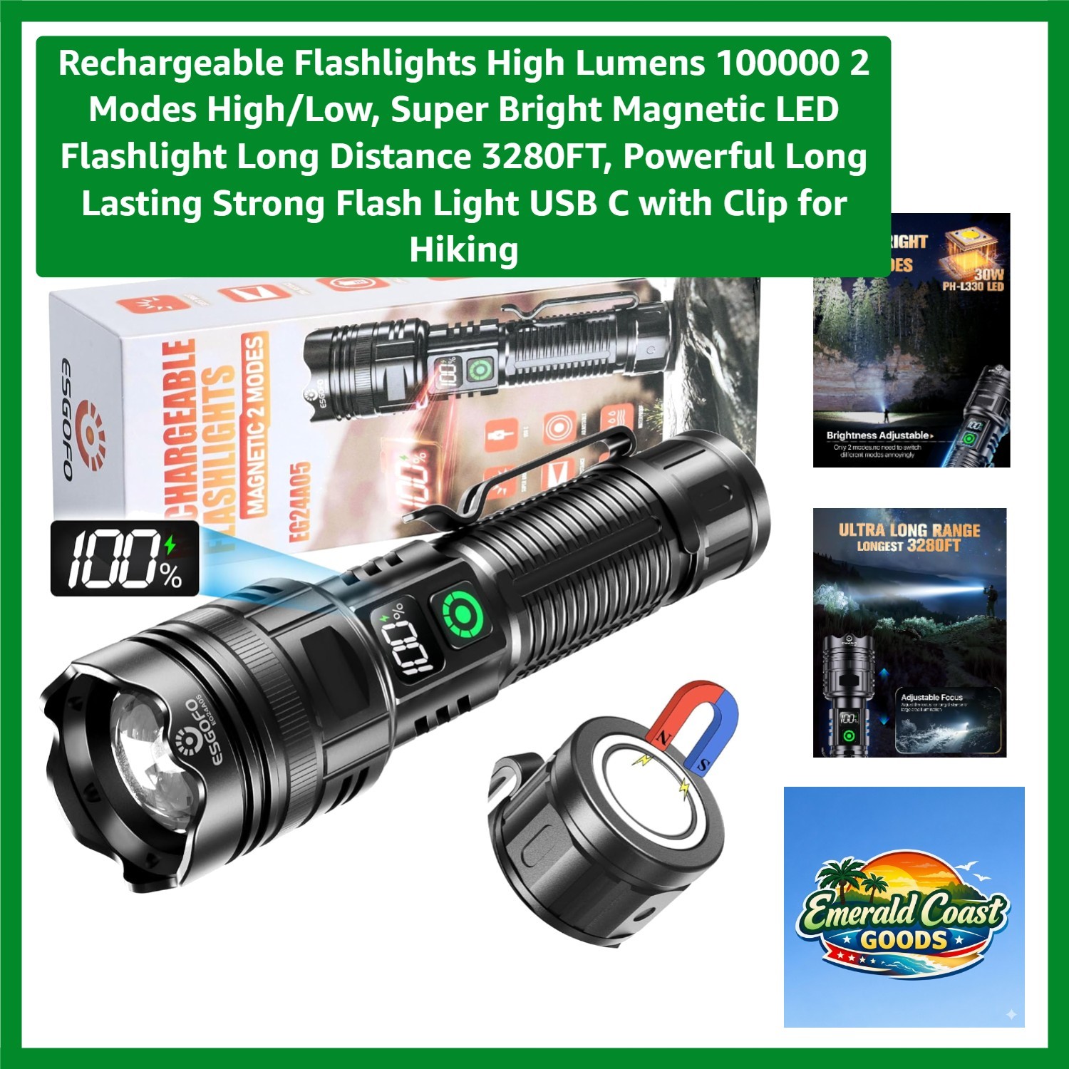 Rechargeable Flashlights High Lumens 100000 2 Modes High/Low, Super Bright Ma…