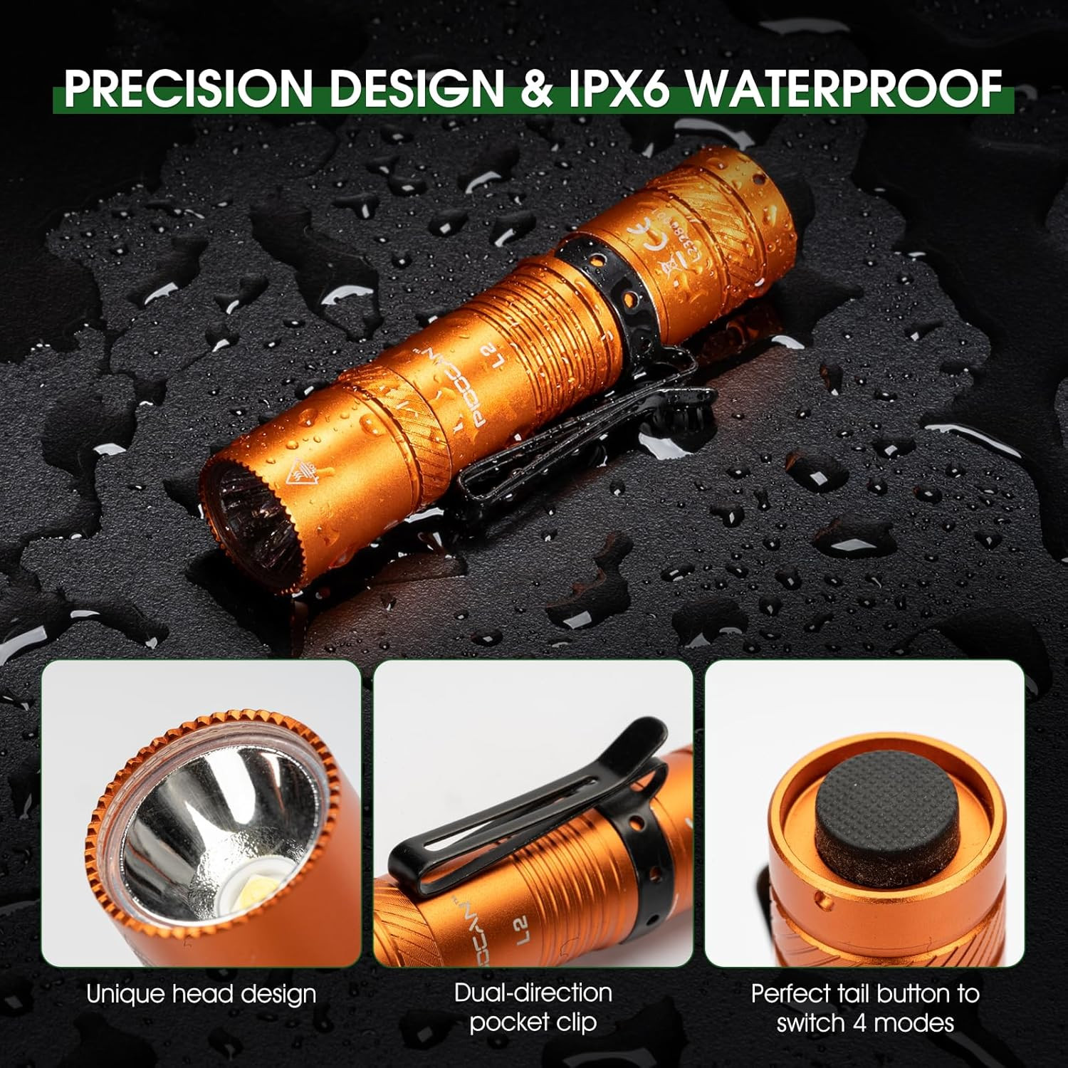Rechargeable Flashlights 1200 Lumens EDC Flashlight, AA Pocket Flashlight High L