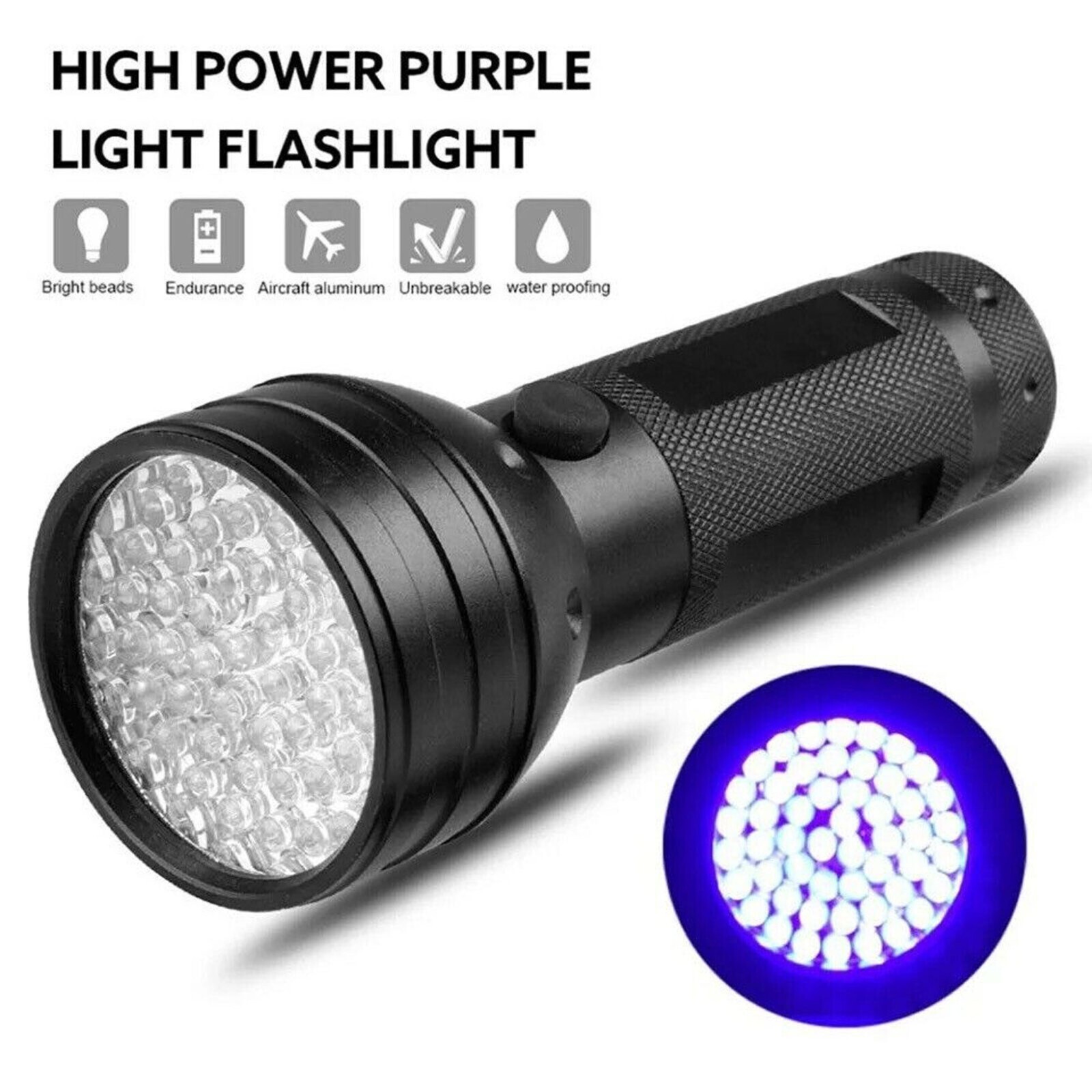UV Ultra Violet 51 LED Flashlight Blacklight Light 395 nM Inspection Lamp Torch